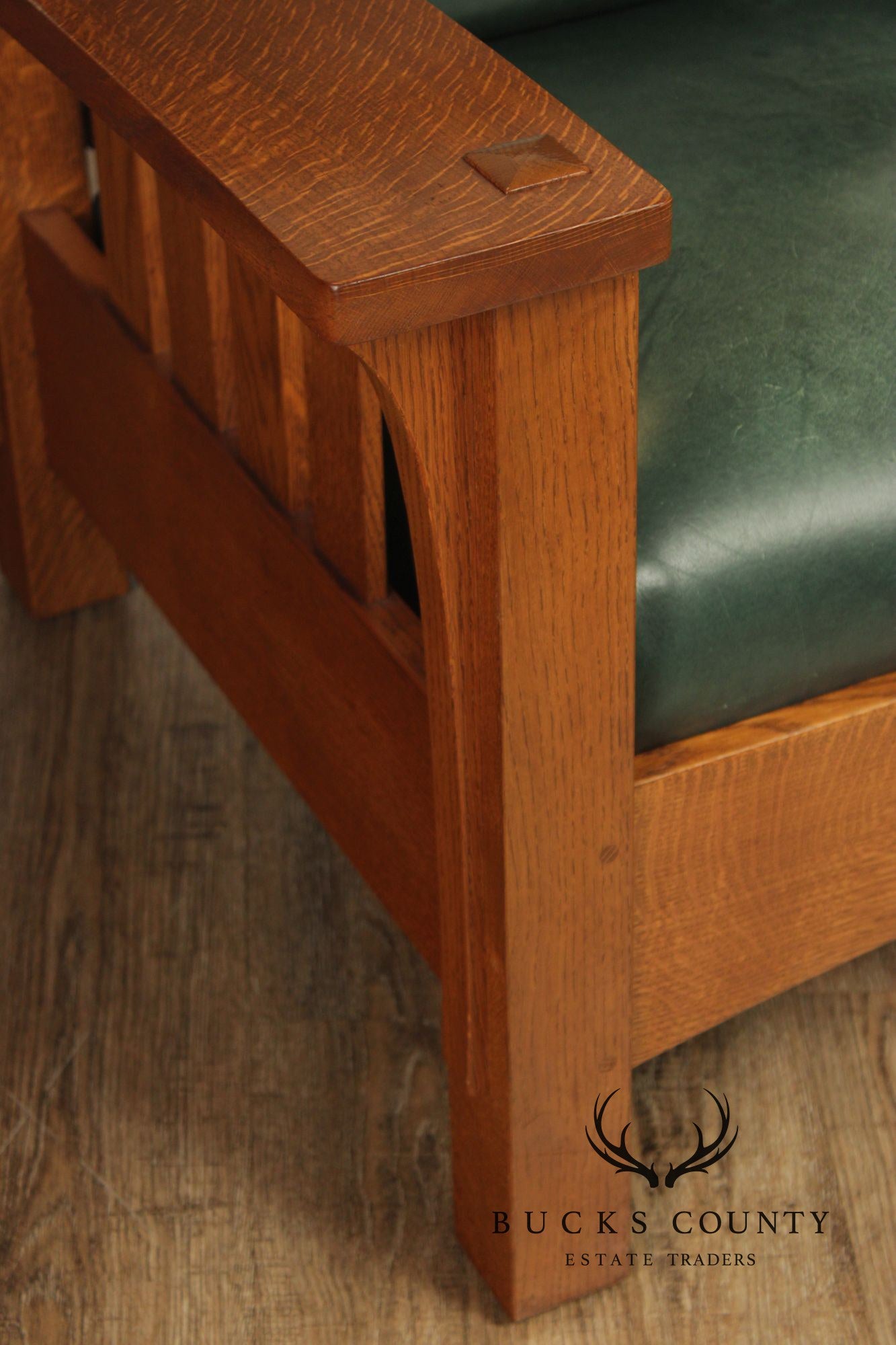 Stickley Mission Collection Oak and Leather Bow Arm Morris Chair