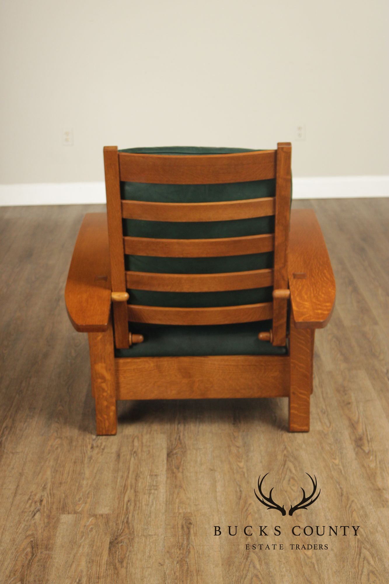 Stickley Mission Collection Oak and Leather Bow Arm Morris Chair