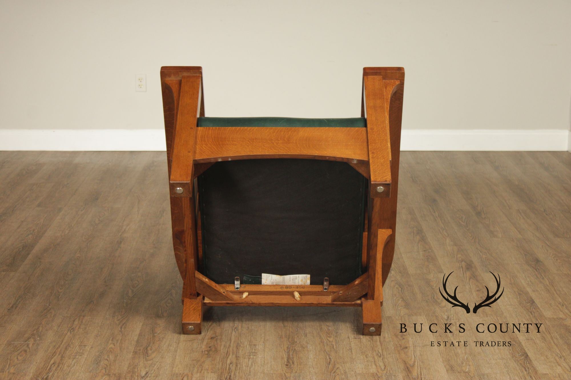 Stickley Mission Collection Oak and Leather Bow Arm Morris Chair