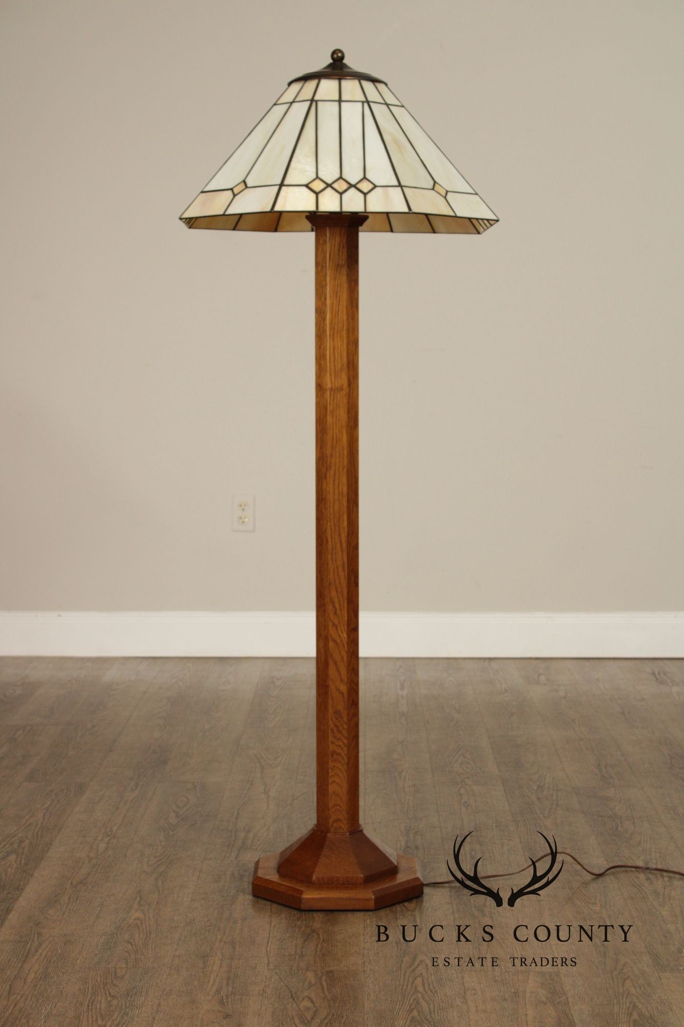 Stickley Mission Collection Oak and Leaded Glass Floor Lamp