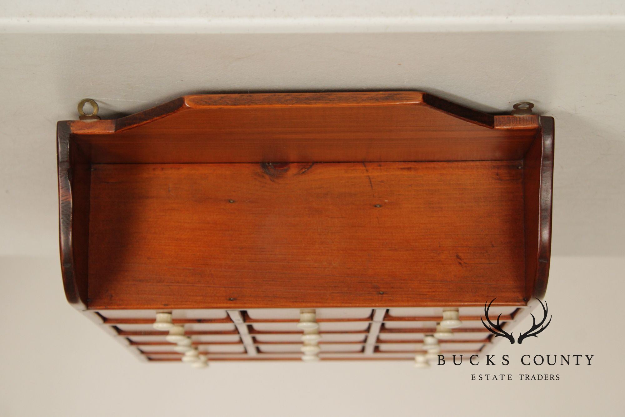 Country Pine Hanging Spice Cabinet With Drawers And White Knobs