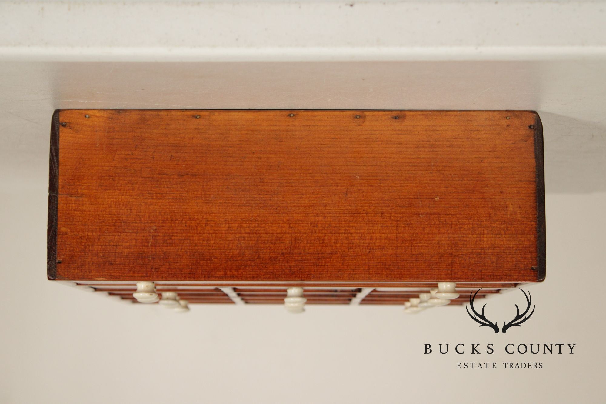 Country Pine Hanging Spice Cabinet With Drawers And White Knobs