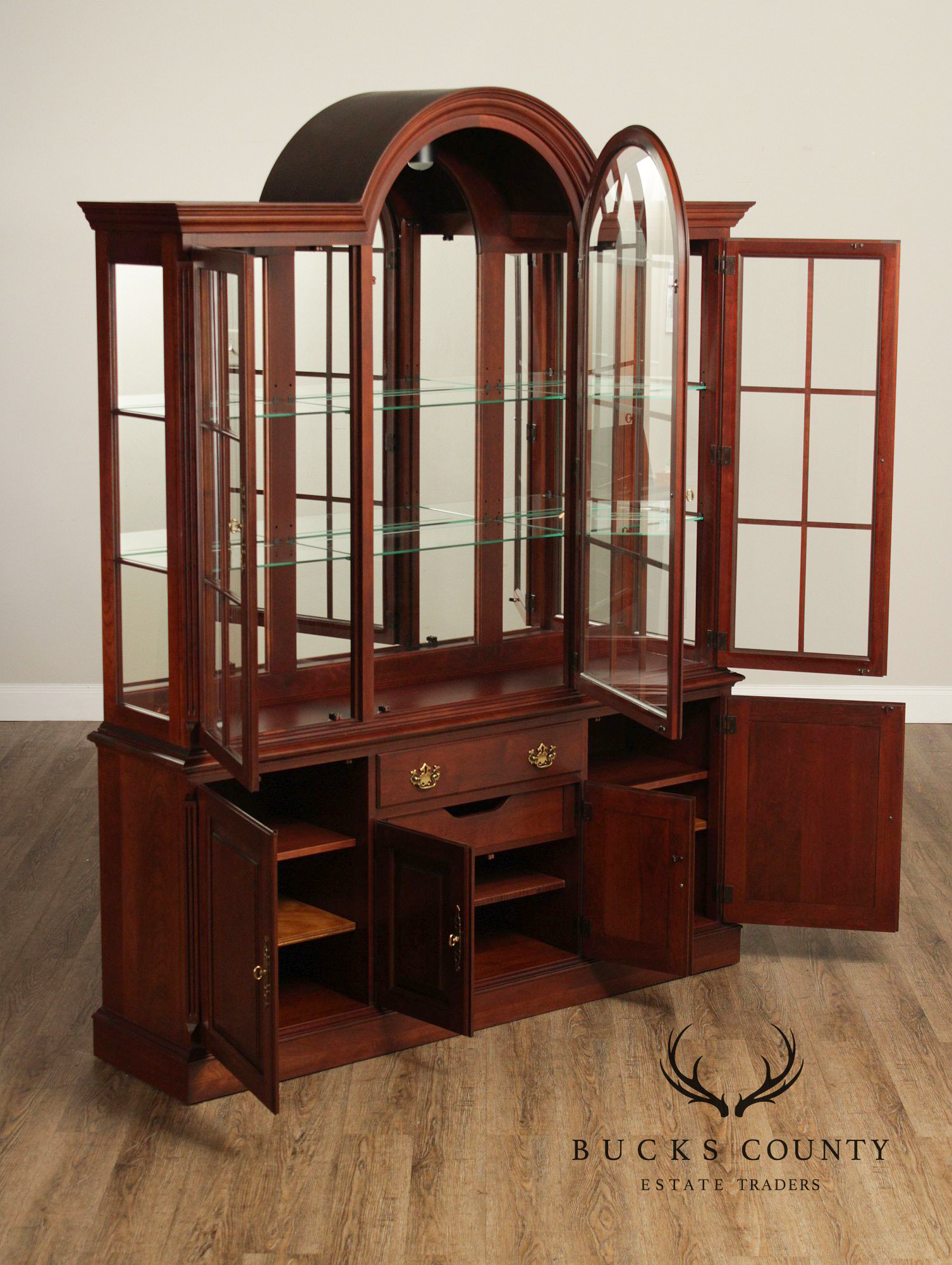 Pennsylvania House Cherry Traditional Lighted China Cabinet Breakfront