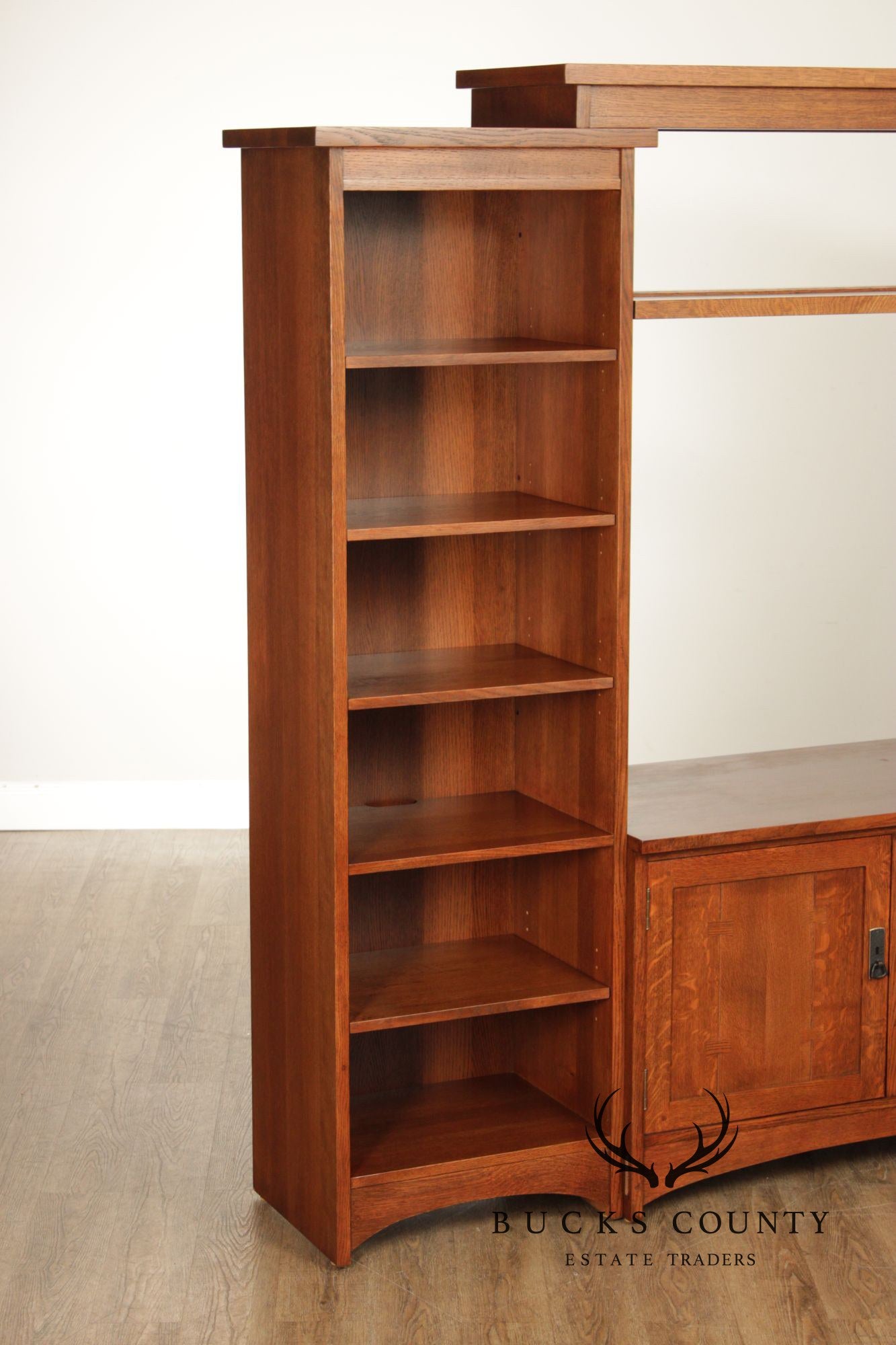 Stickley Mission Collection Oak Wall Unit Entertainment Cabinet With Bookshelves