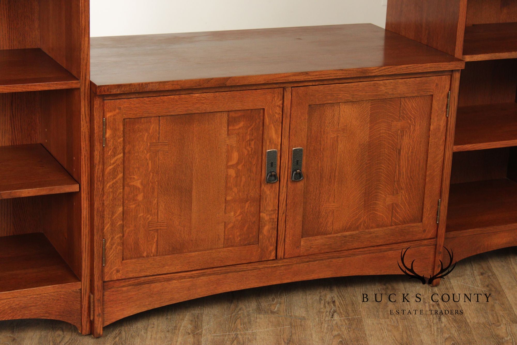Stickley Mission Collection Oak Wall Unit Entertainment Cabinet With Bookshelves