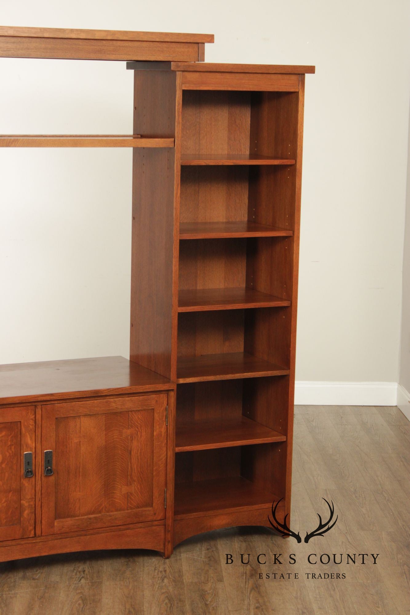 Stickley Mission Collection Oak Wall Unit Entertainment Cabinet With Bookshelves