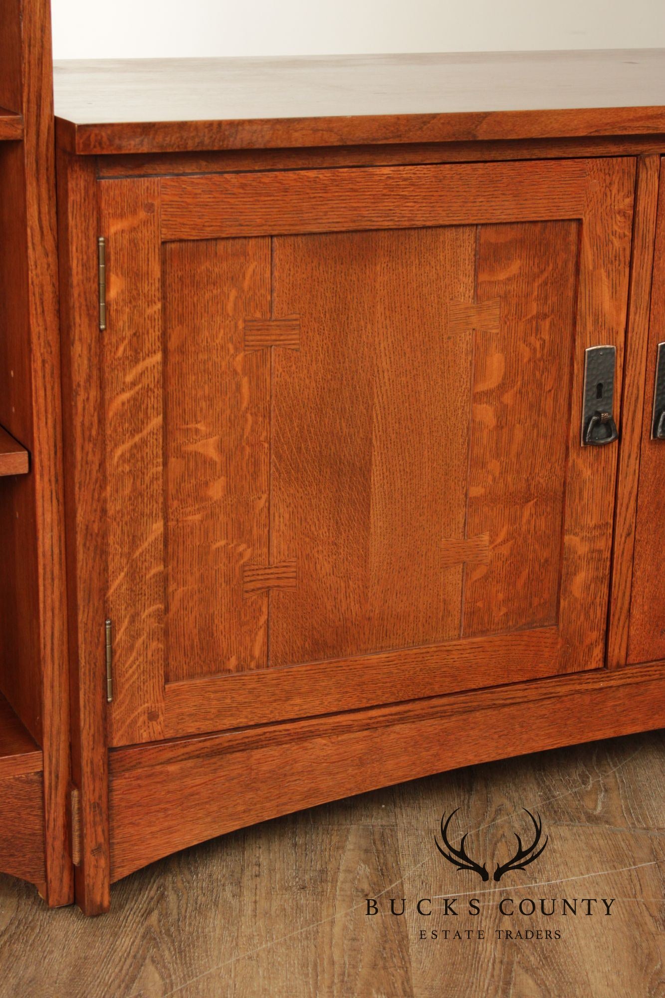 Stickley Mission Collection Oak Wall Unit Entertainment Cabinet With Bookshelves