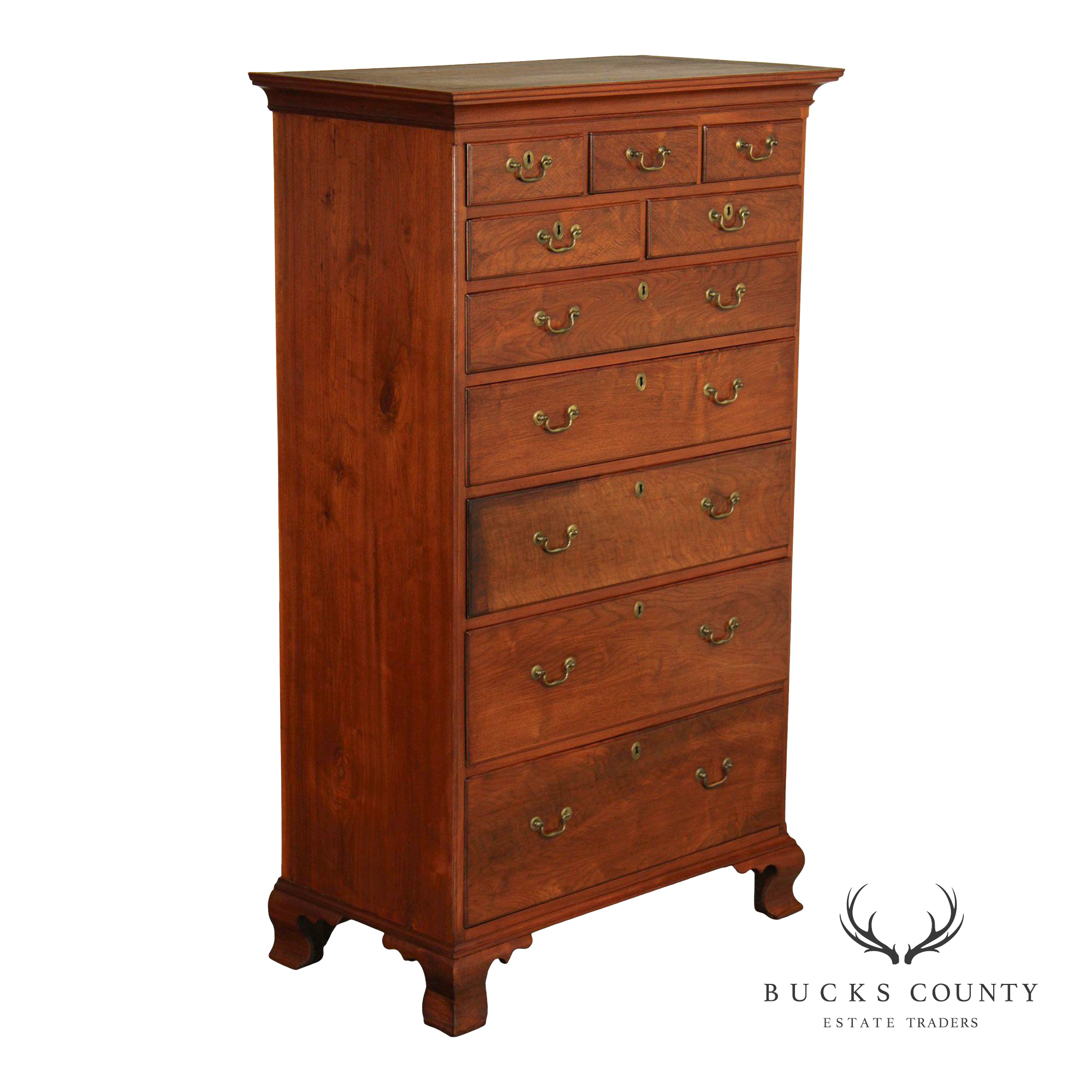 Antique American Chippendale Style Walnut Tall Chest of Drawers