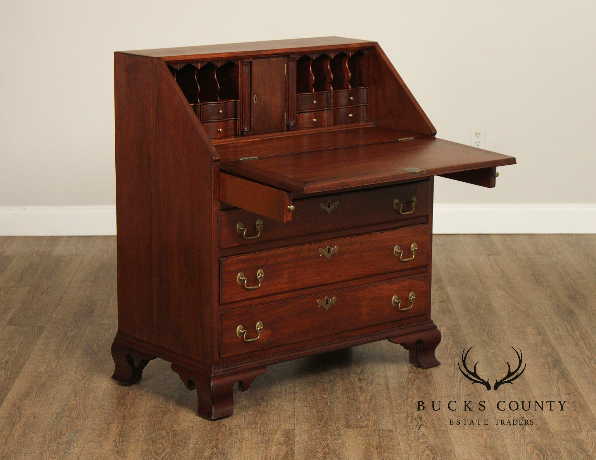 Antique American Chippendale Style Walnut Slant Front Desk