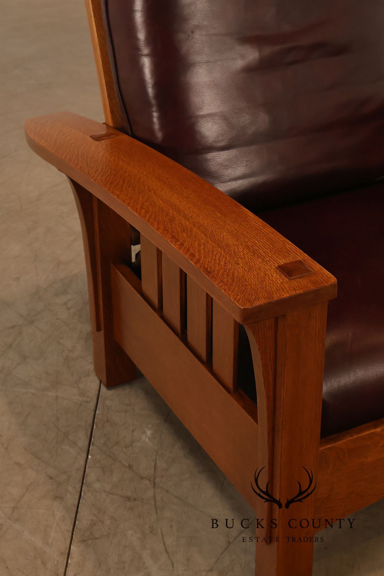 Stickley Mission Collection Pair Of Oak & Leather Bow Arm Morris Chairs