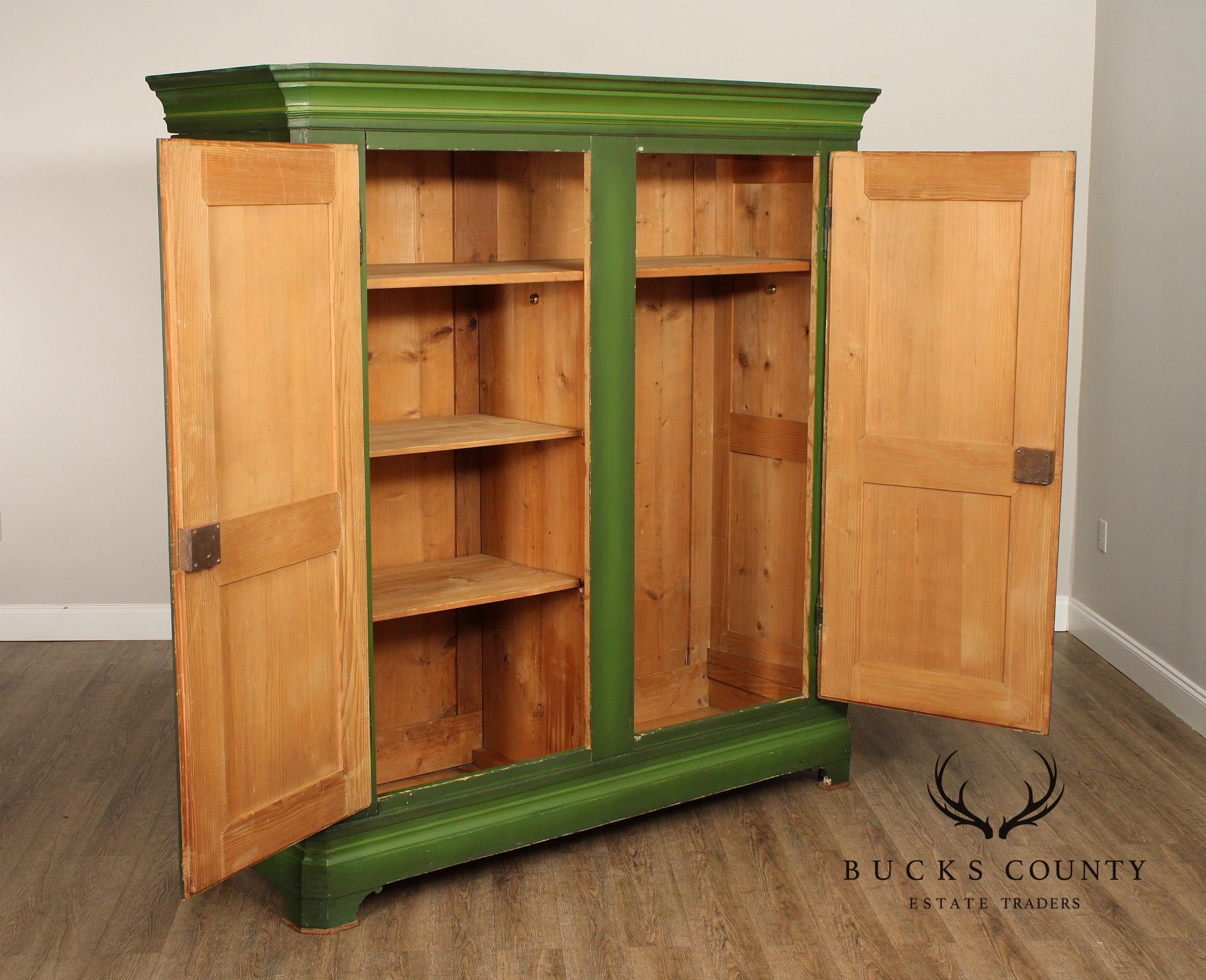 Folk Art Hand Painted Large European Two Door Armoire