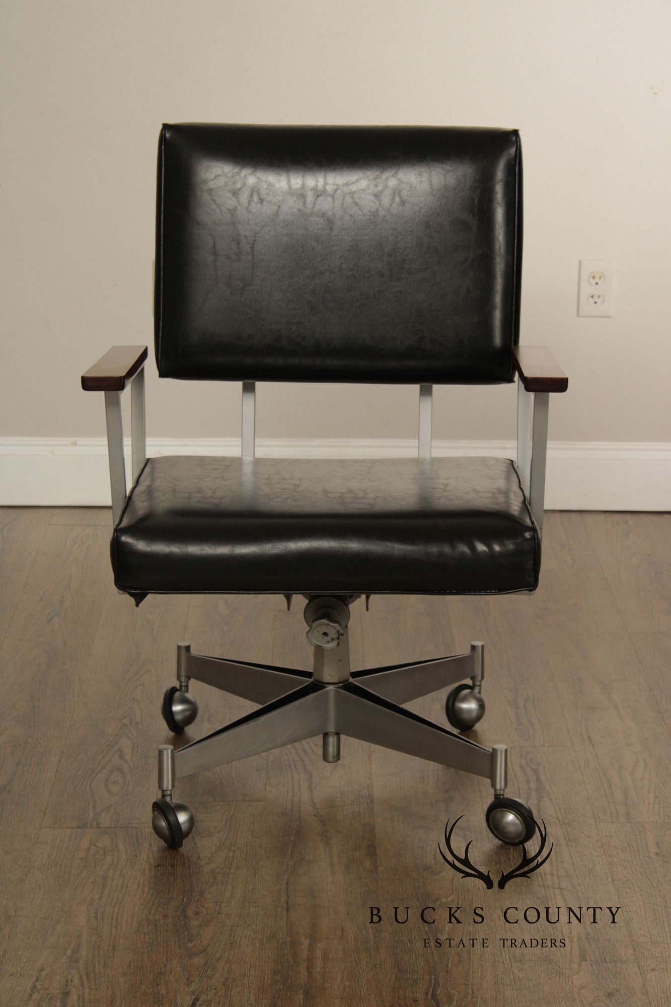 Mid Century Modern Executive Desk Chair With Walnut Arms By Cole
