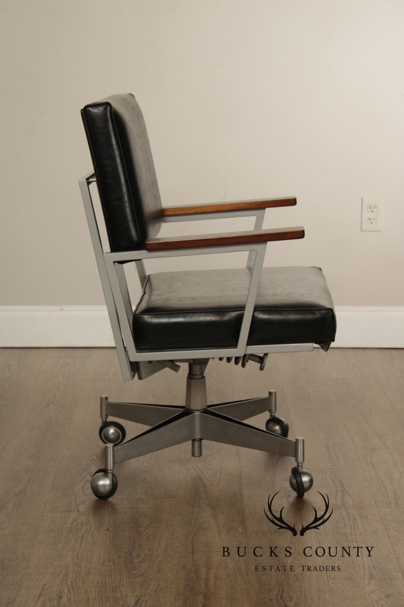 Mid Century Modern Executive Desk Chair With Walnut Arms By Cole