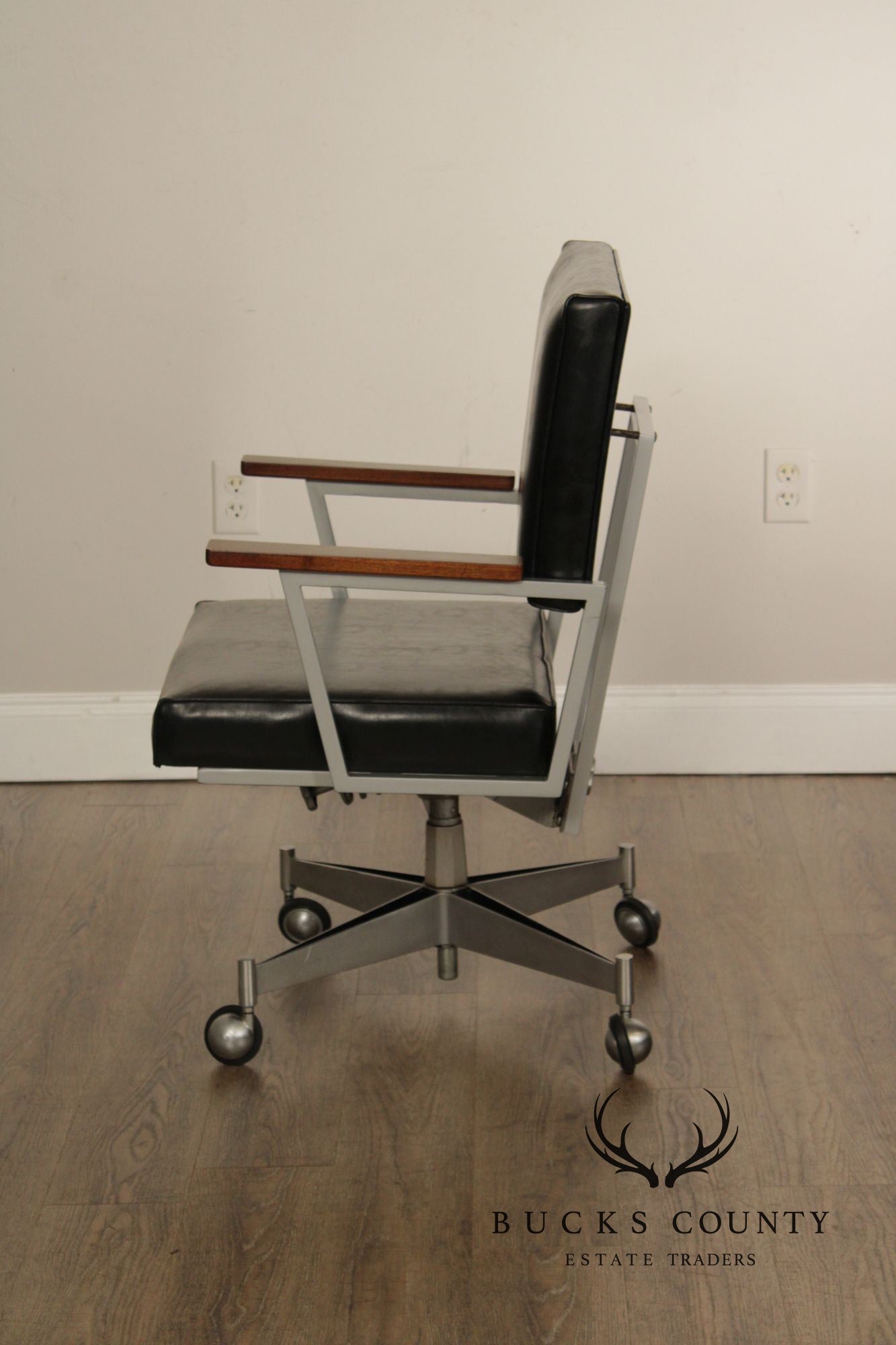 Mid Century Modern Executive Desk Chair With Walnut Arms By Cole