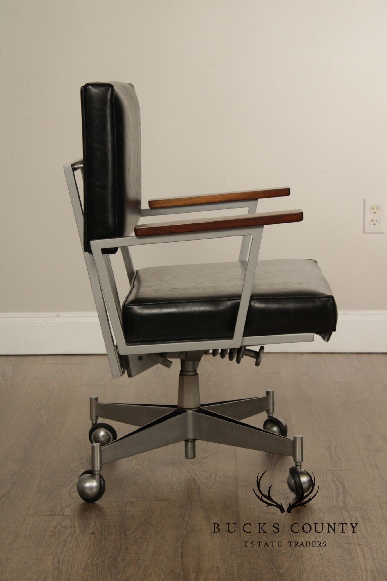 Mid Century Modern Executive Desk Chair With Walnut Arms By Cole