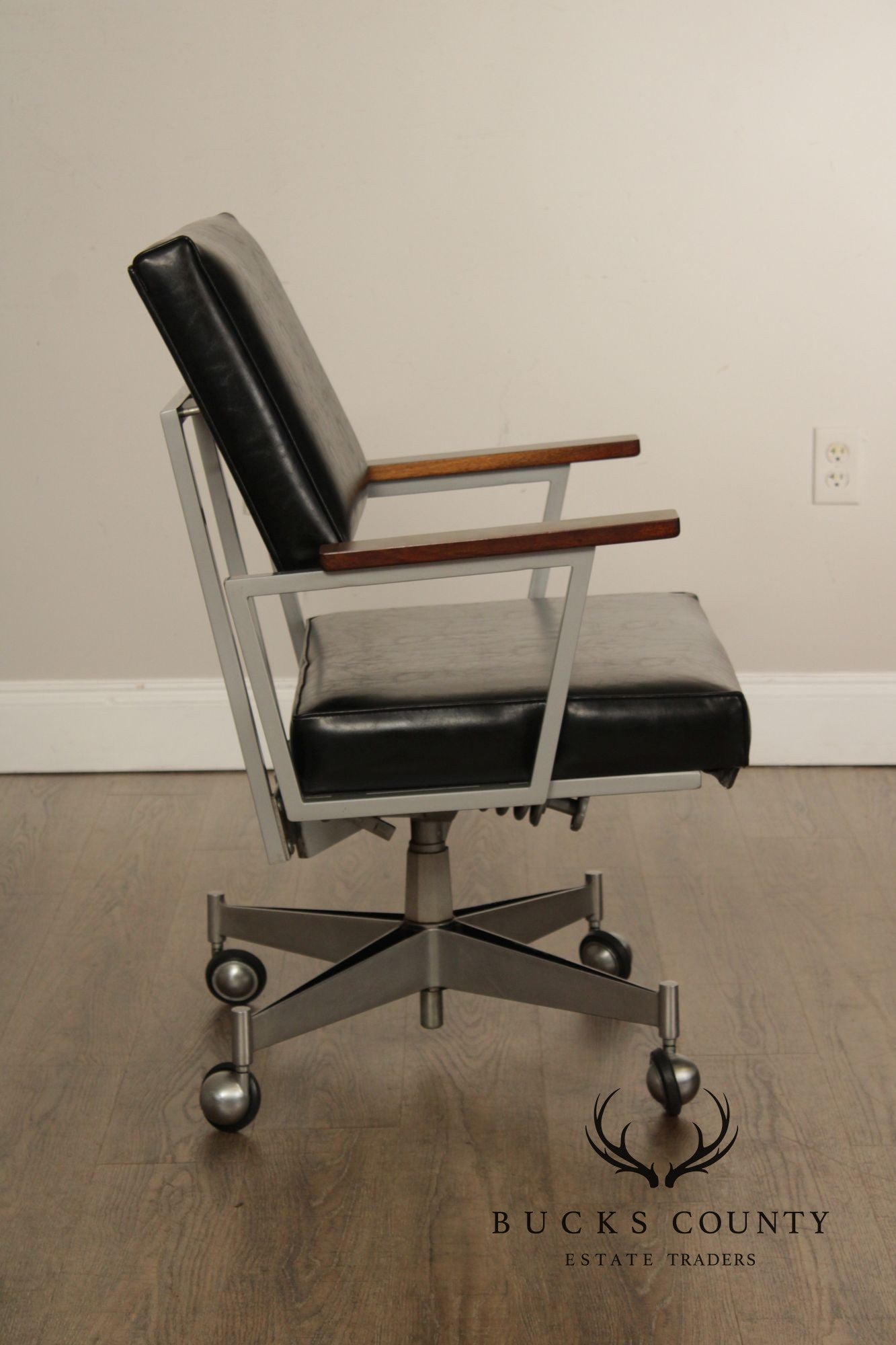 Mid Century Modern Executive Desk Chair With Walnut Arms By Cole