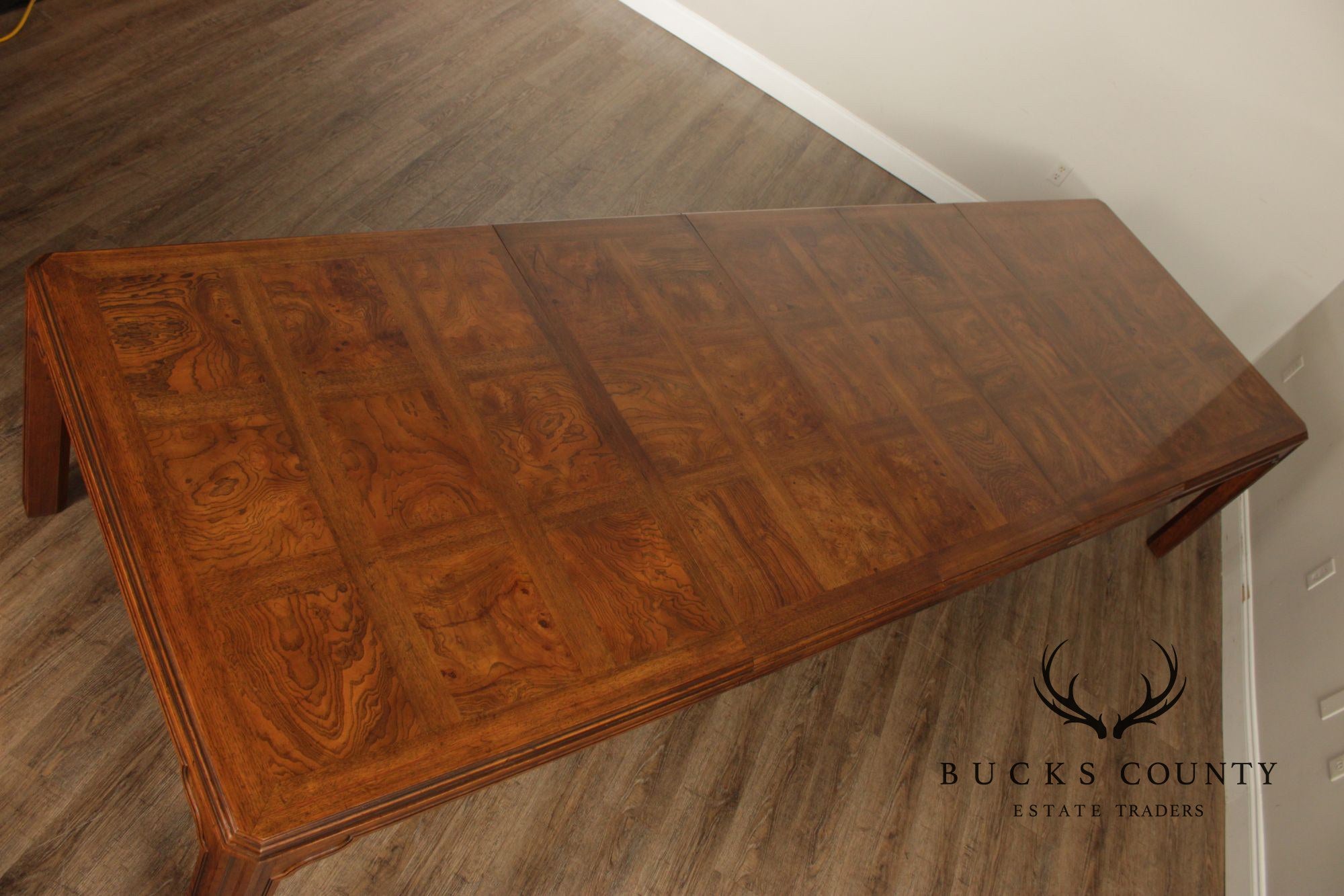 Drexel Heritage Sketchbook Burlwood Parsons Dining Table With 3 Leaves