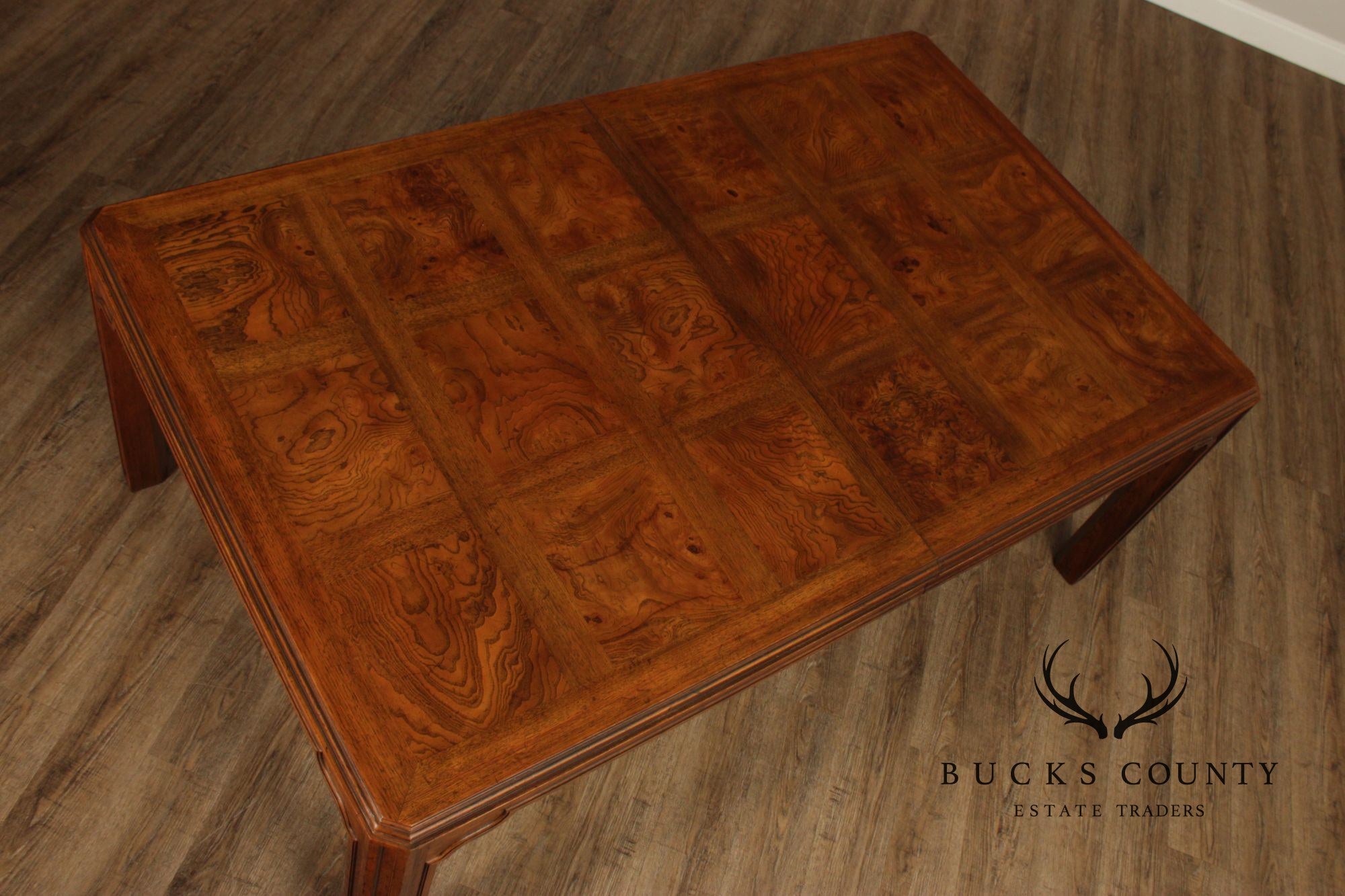 Drexel Heritage Sketchbook Burlwood Parsons Dining Table With 3 Leaves