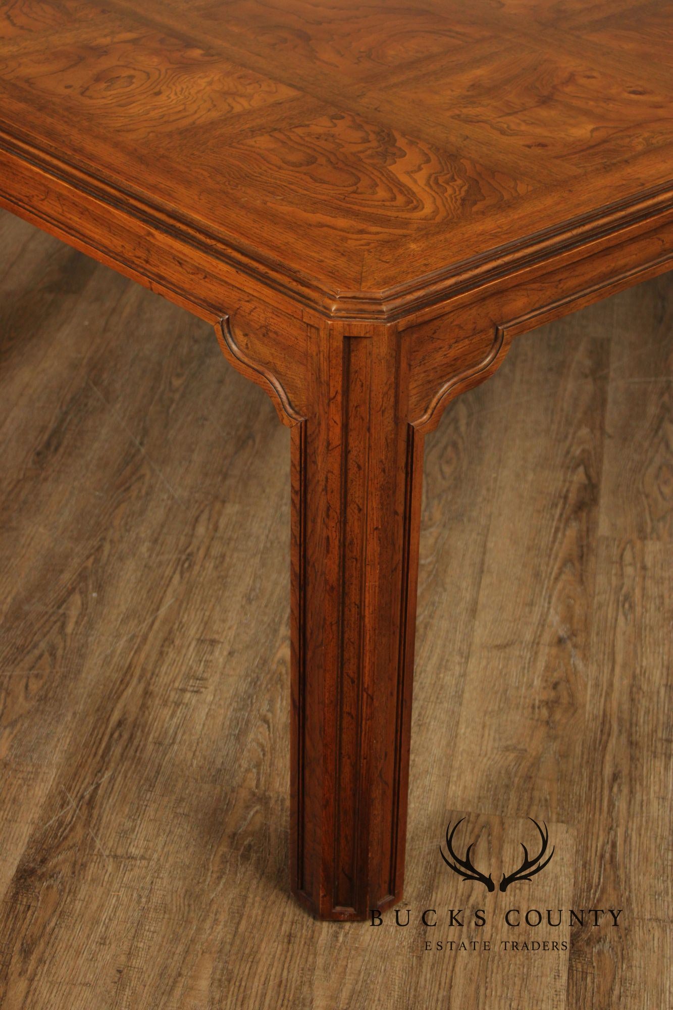 Drexel Heritage Sketchbook Burlwood Parsons Dining Table With 3 Leaves