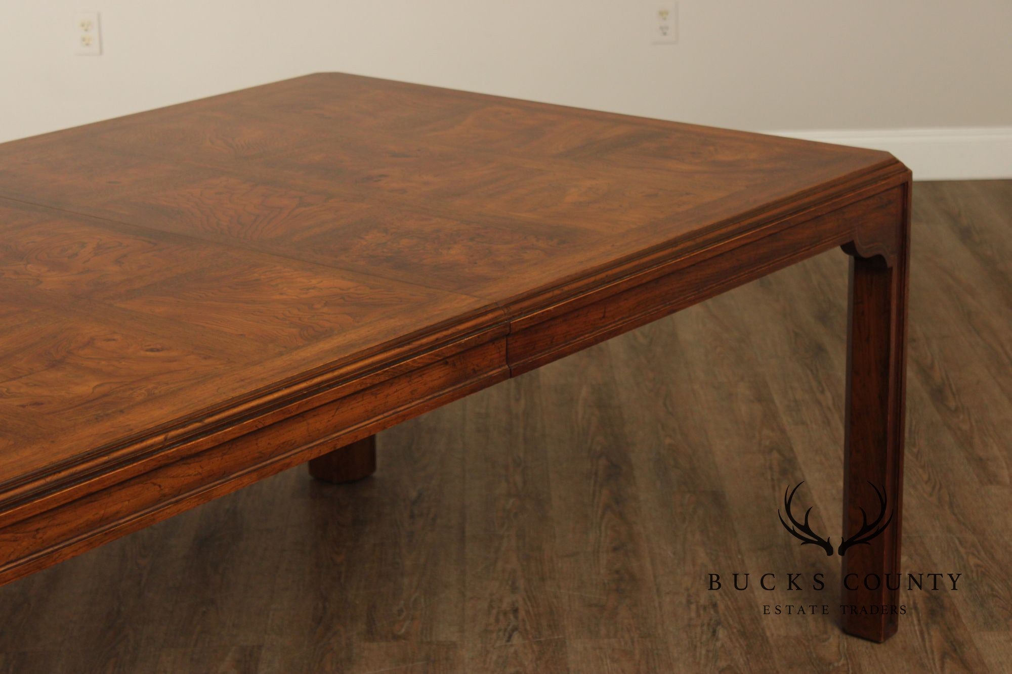 Drexel Heritage Sketchbook Burlwood Parsons Dining Table With 3 Leaves