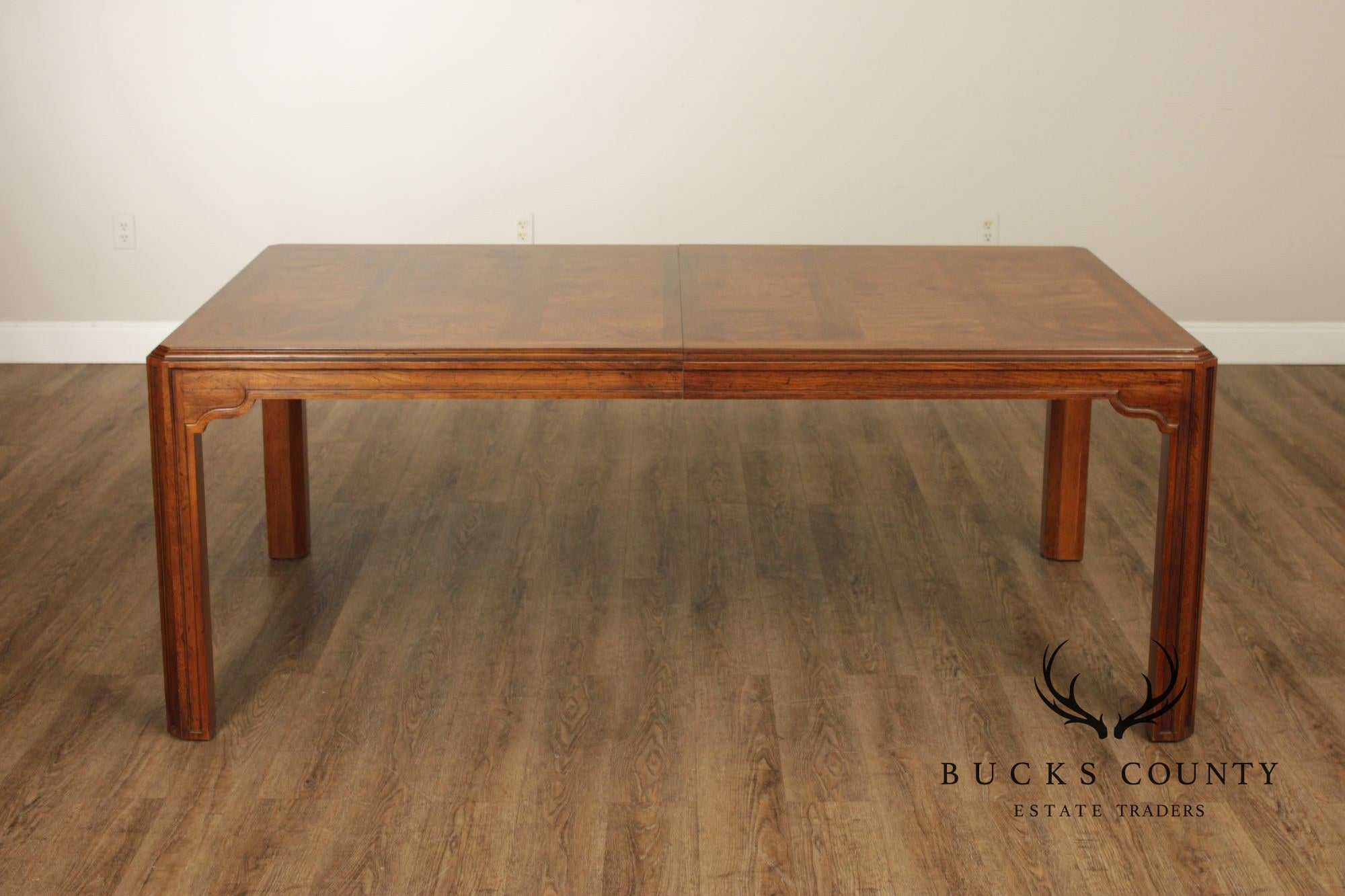 Drexel Heritage Sketchbook Burlwood Parsons Dining Table With 3 Leaves