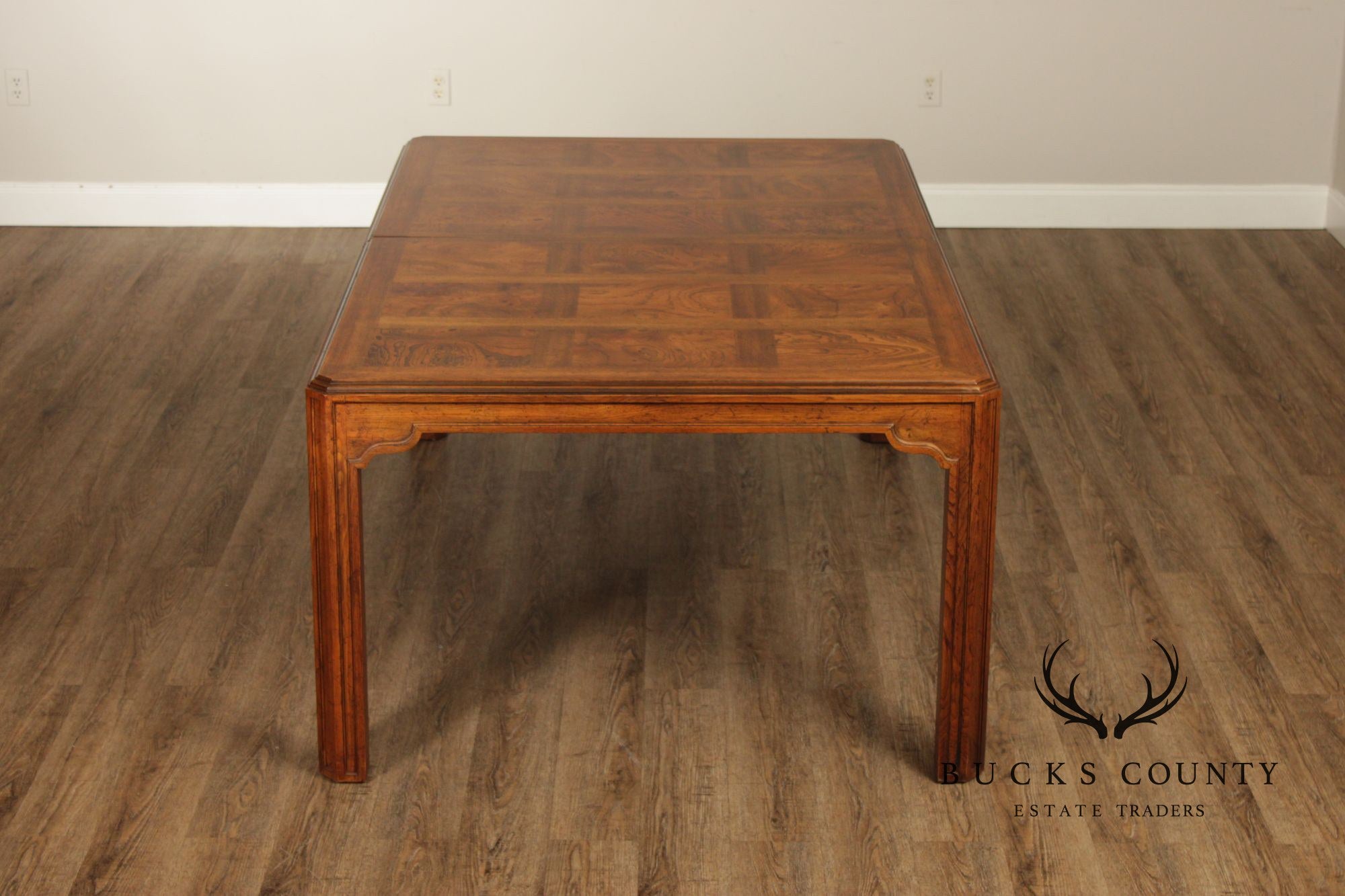 Drexel Heritage Sketchbook Burlwood Parsons Dining Table With 3 Leaves