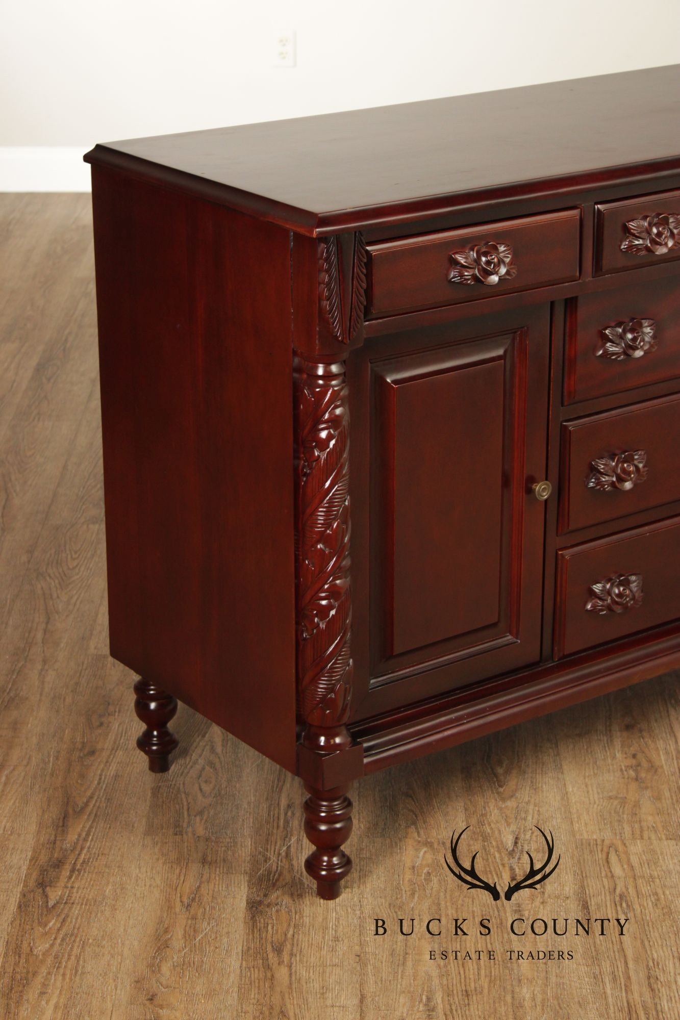 Carlton McLendon Victorian Style Solid Mahogany Carved Sideboard