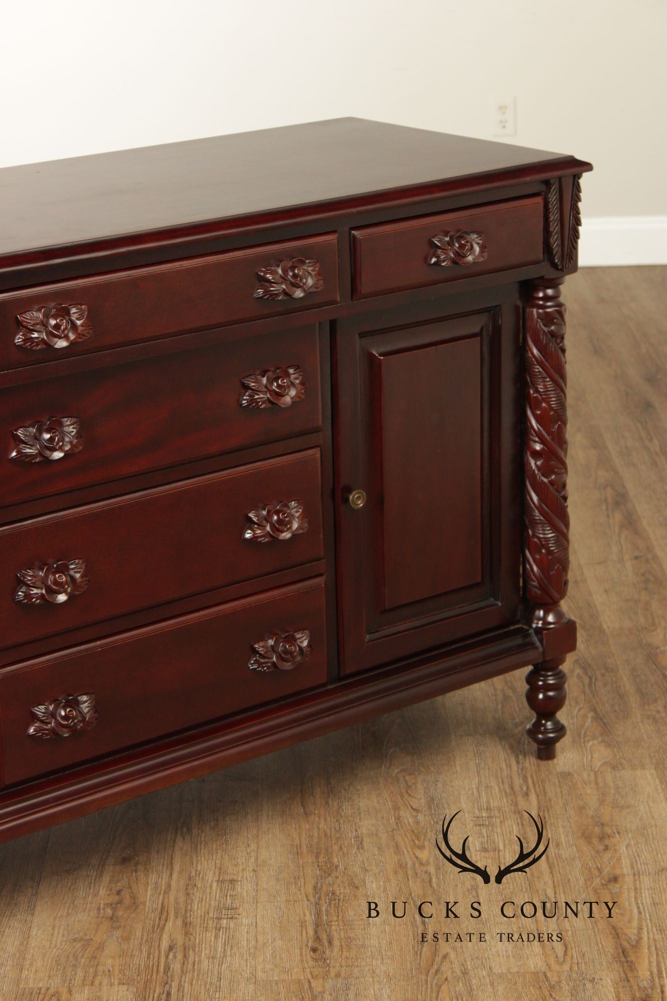 Carlton McLendon Victorian Style Solid Mahogany Carved Sideboard