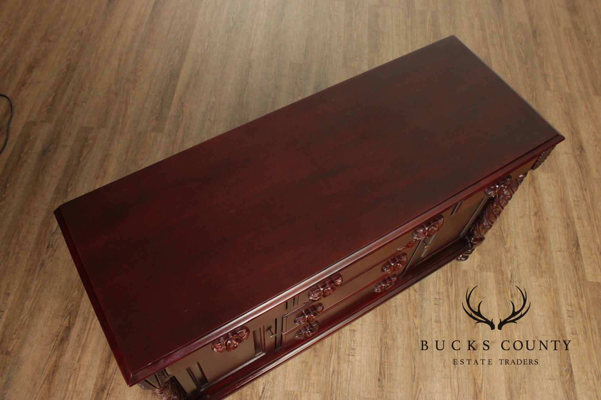 Carlton McLendon Victorian Style Solid Mahogany Carved Sideboard