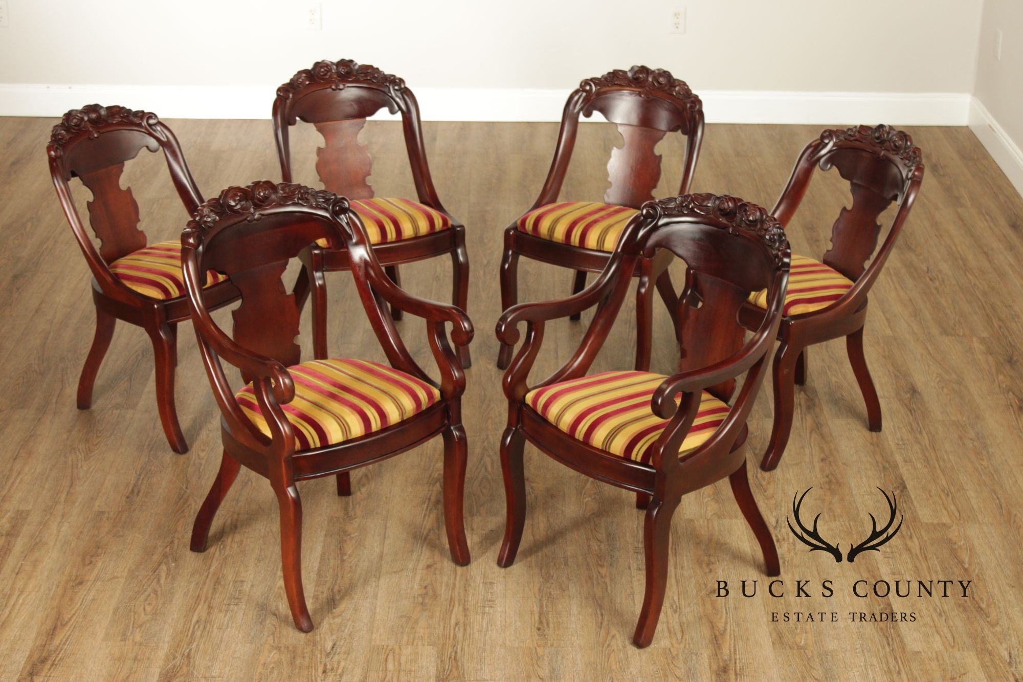 Carlton McLendon Victorian Empire Style Set Of Six Mahogany Gondola Dining Chairs