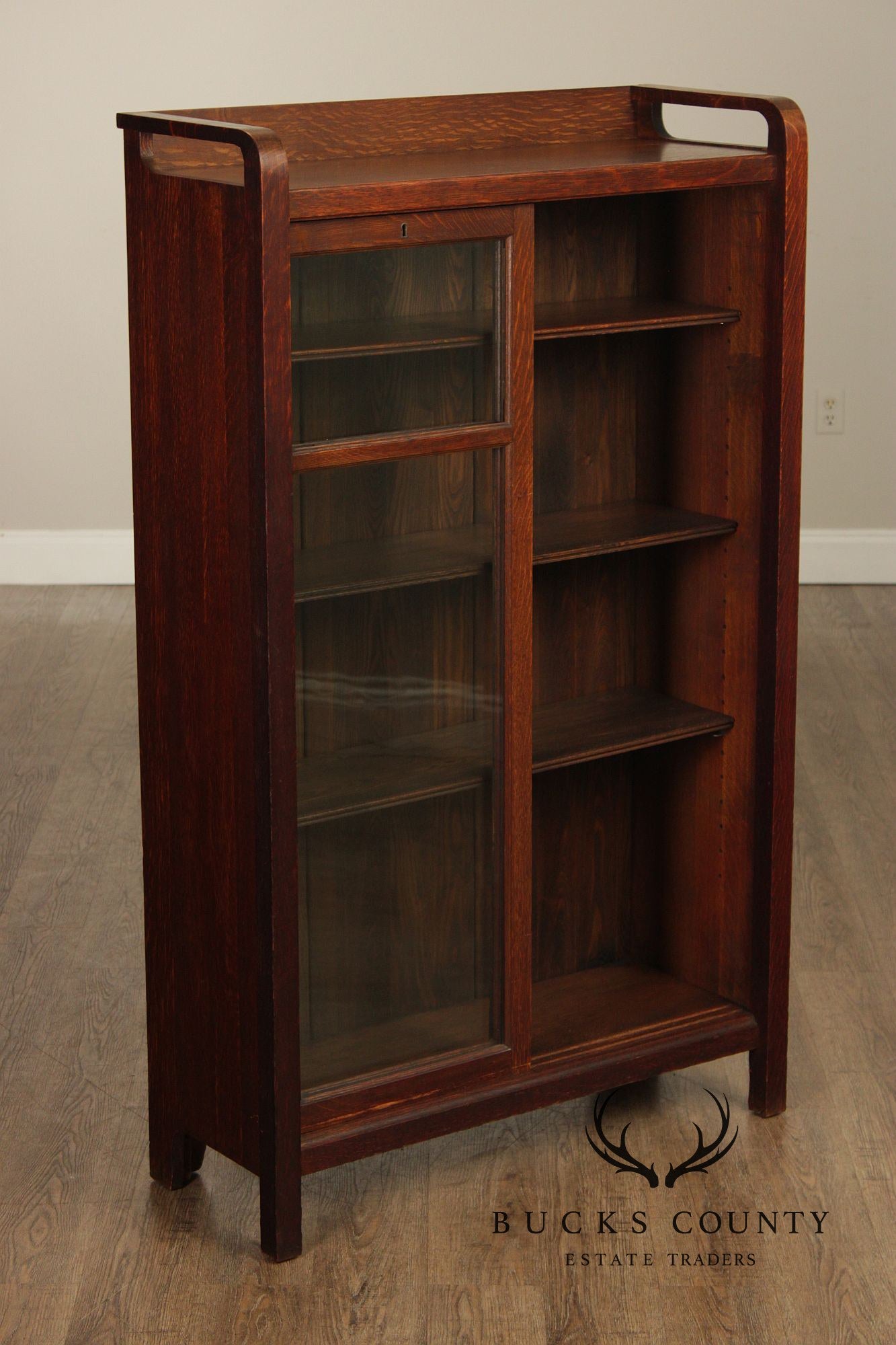 Brooks Antique Mission Oak Sliding Door Bookcase