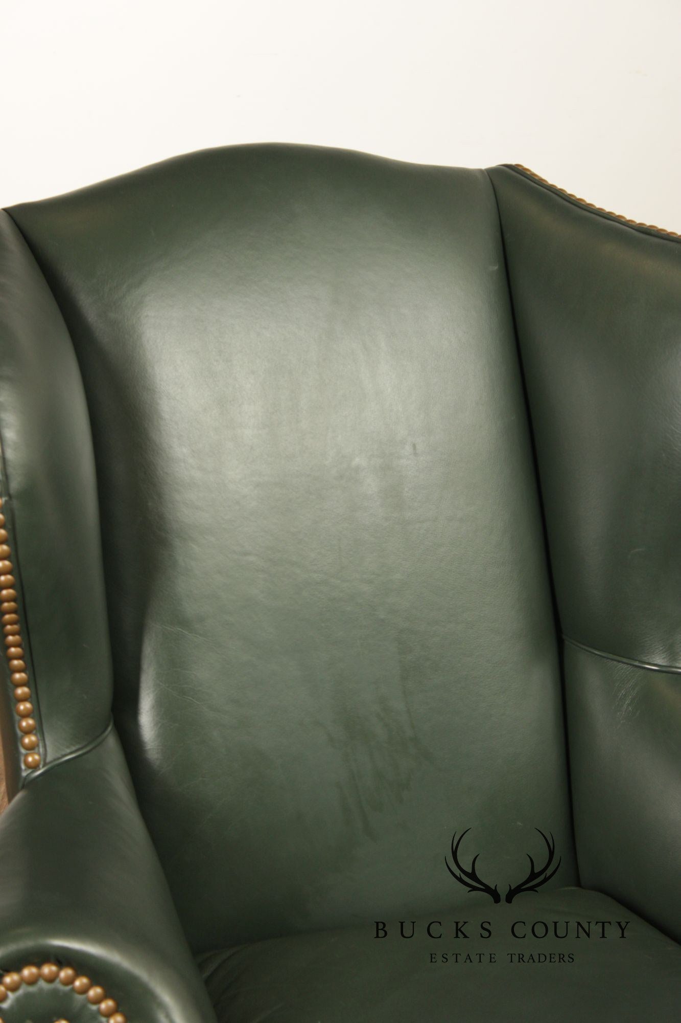 Whittemore Sherrill Chippendale Style Pair Of Green Leather Wing Chairs