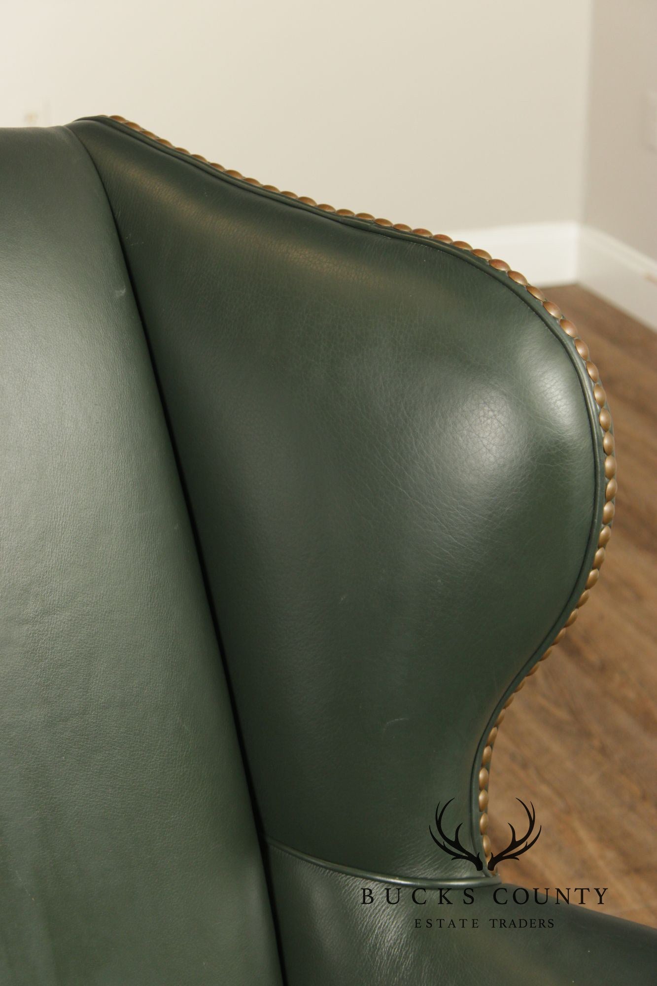 Whittemore Sherrill Chippendale Style Pair Of Green Leather Wing Chairs
