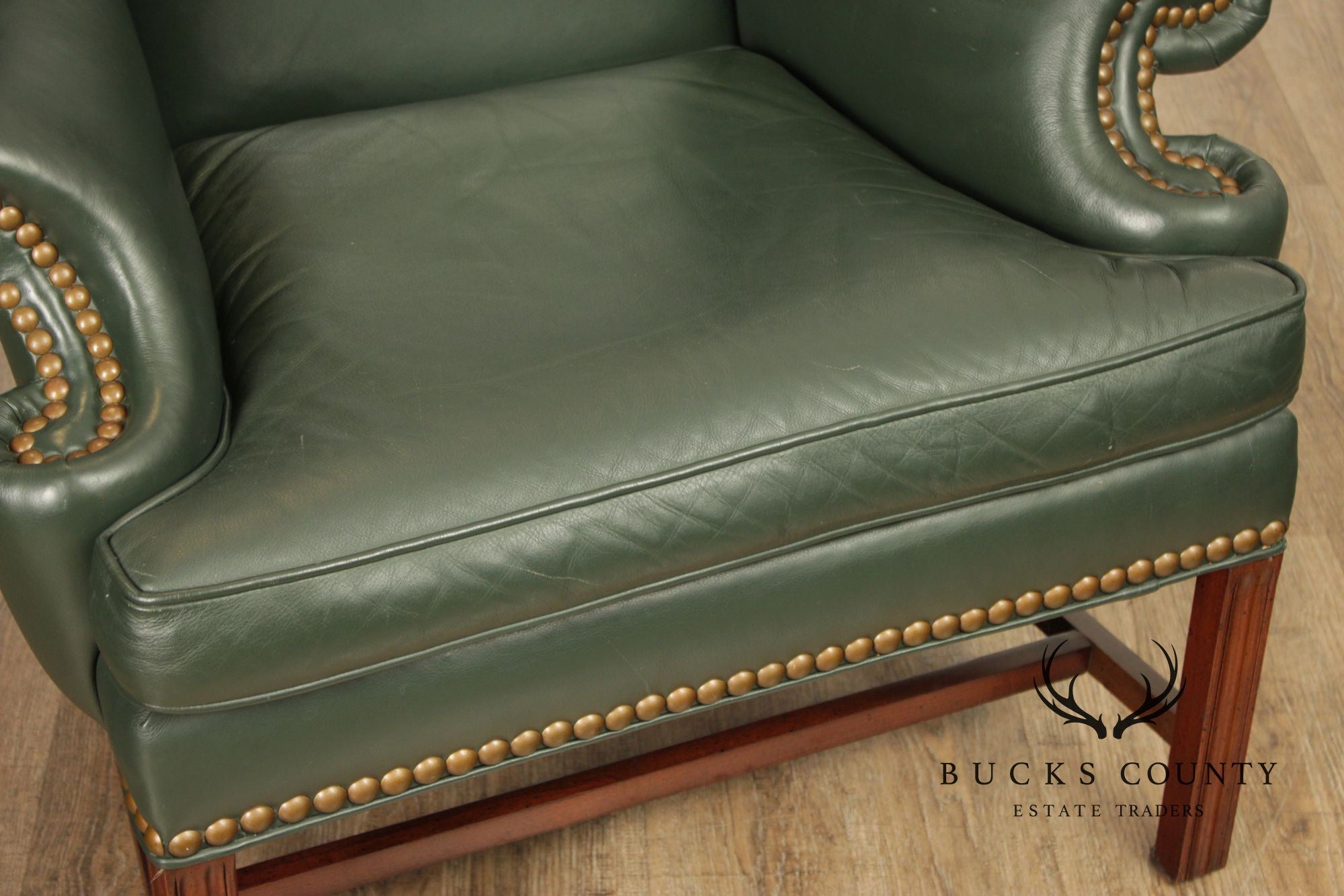 Whittemore Sherrill Chippendale Style Pair Of Green Leather Wing Chairs