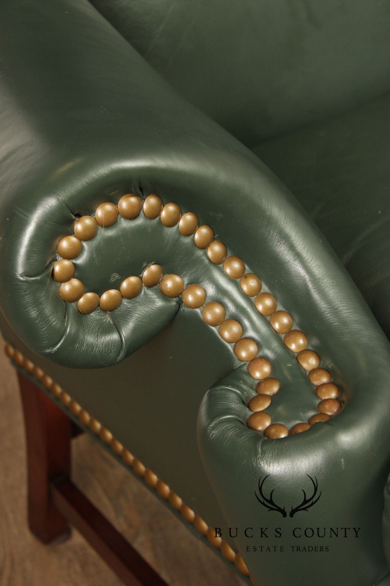 Whittemore Sherrill Chippendale Style Pair Of Green Leather Wing Chairs