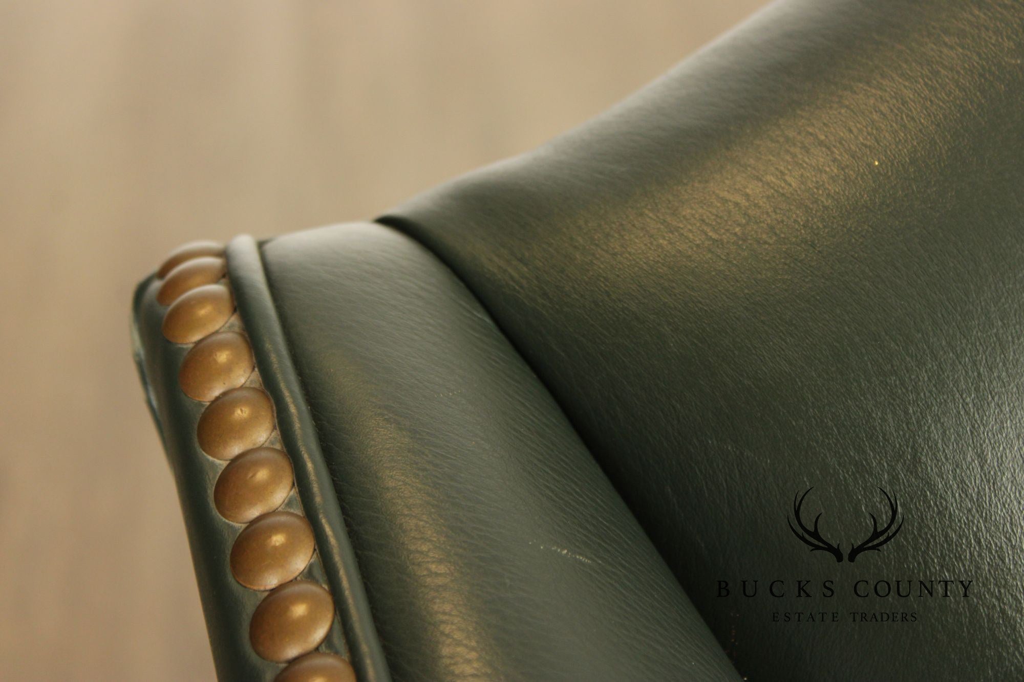 Whittemore Sherrill Chippendale Style Pair Of Green Leather Wing Chairs