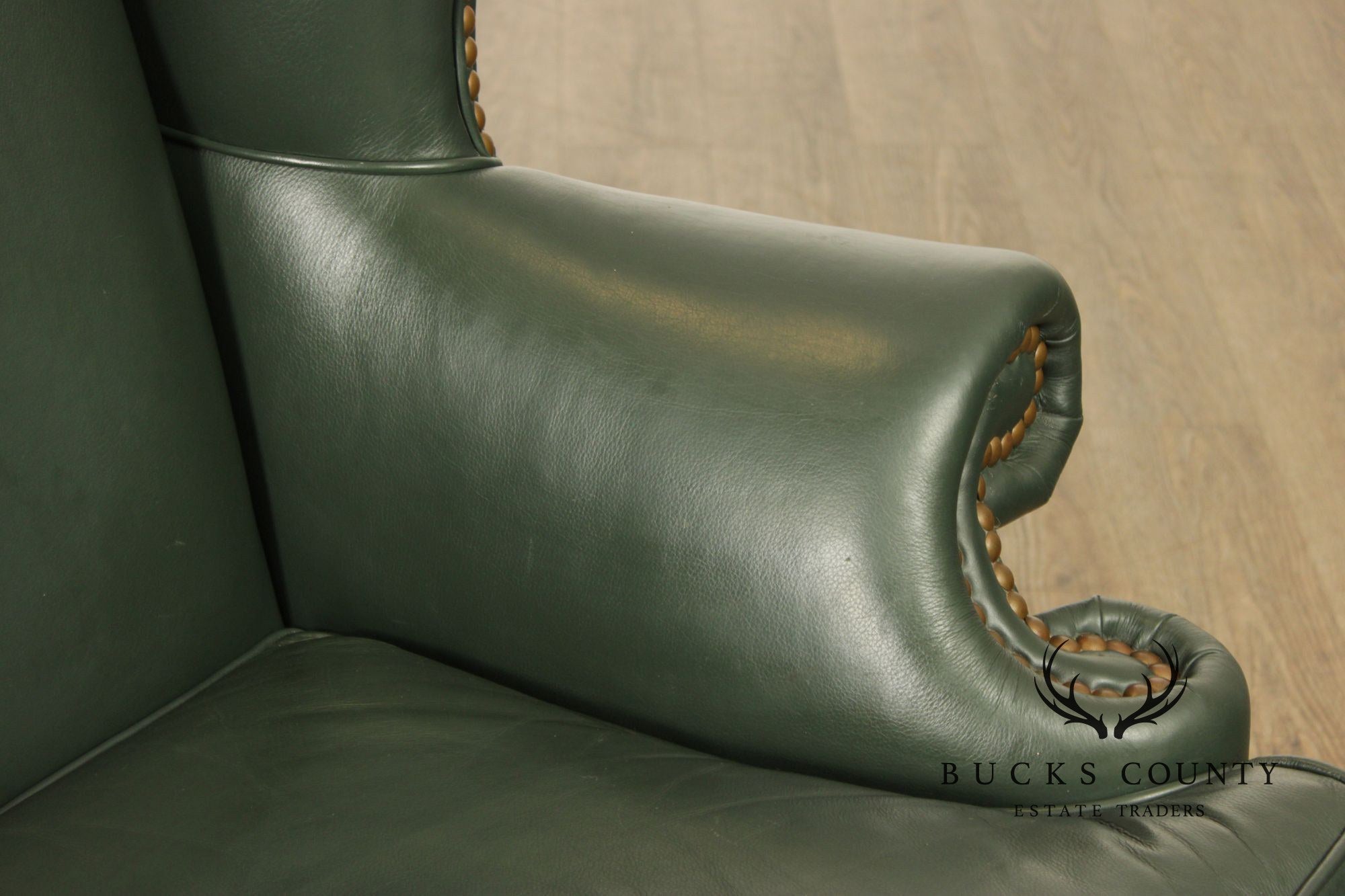 Whittemore Sherrill Chippendale Style Pair Of Green Leather Wing Chairs