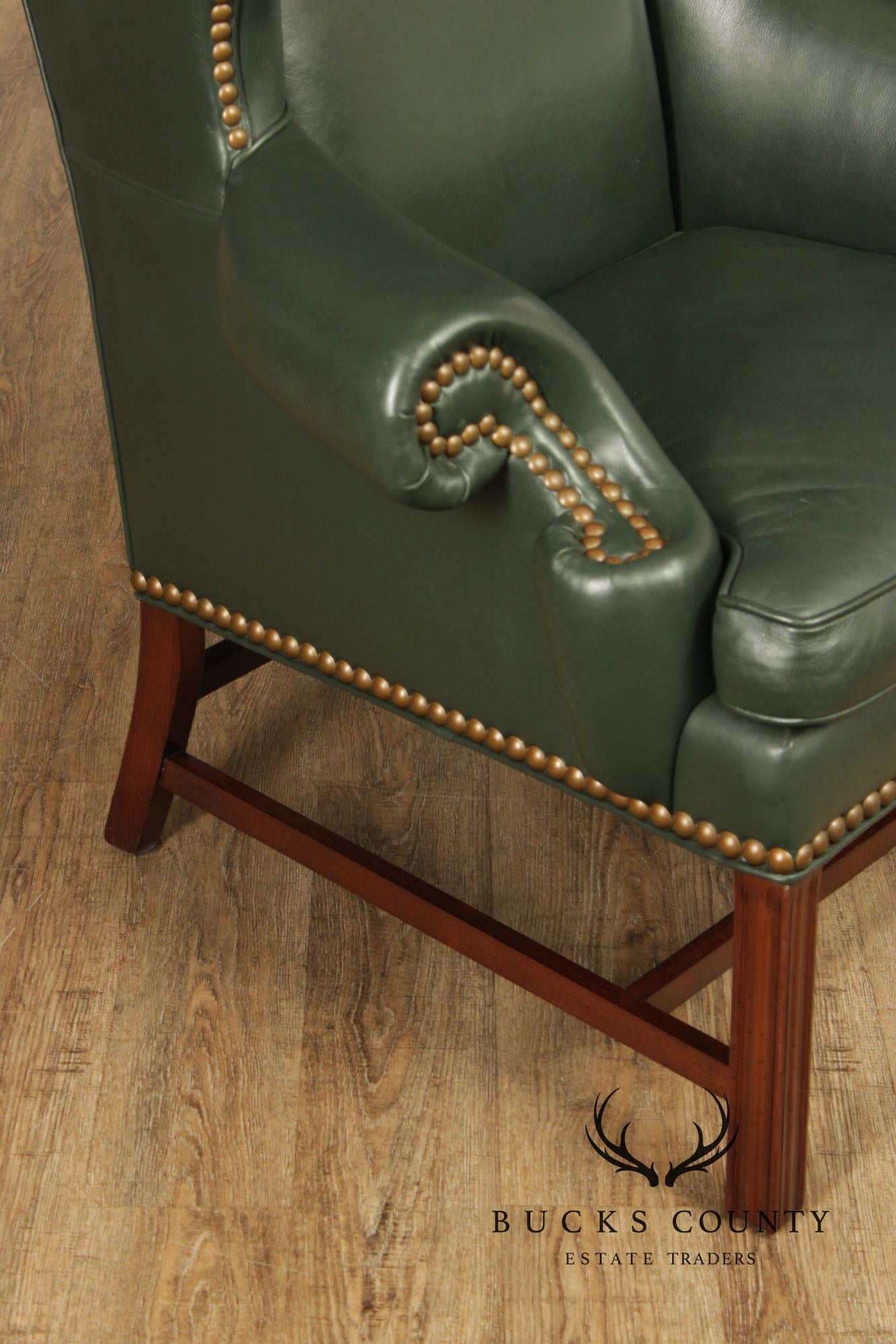 Whittemore Sherrill Chippendale Style Pair Of Green Leather Wing Chairs