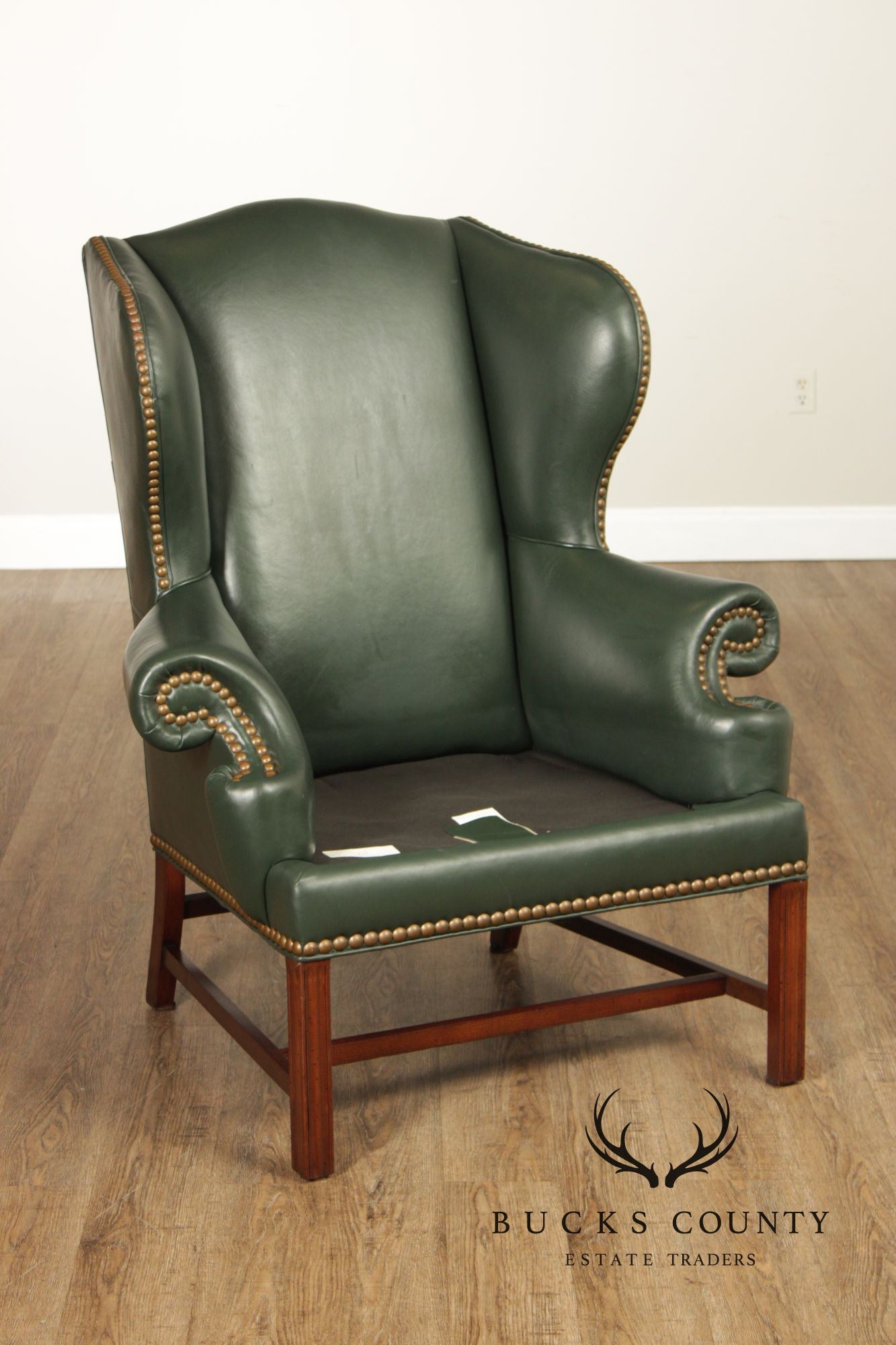Whittemore Sherrill Chippendale Style Pair Of Green Leather Wing Chairs
