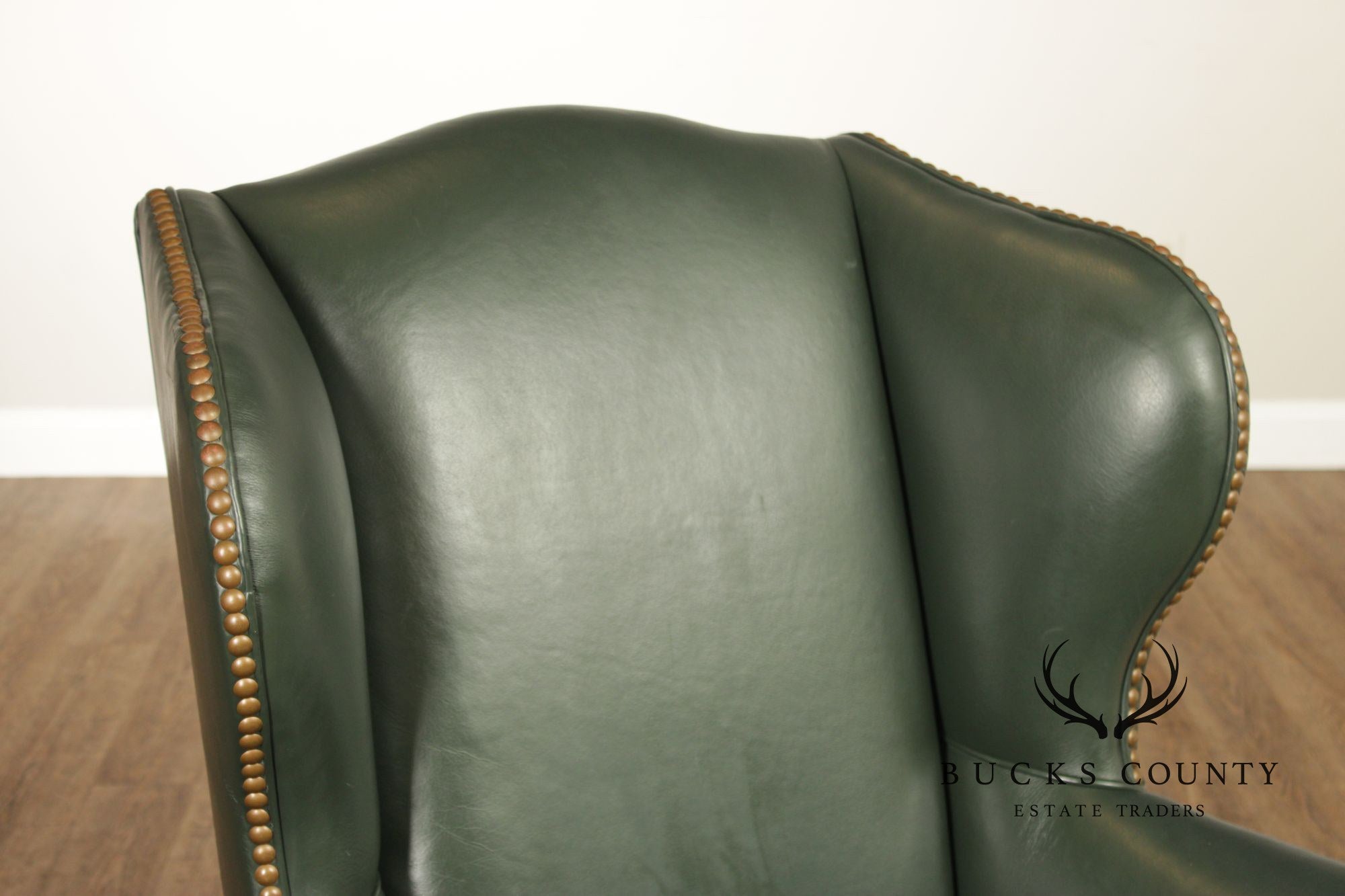 Whittemore Sherrill Chippendale Style Pair Of Green Leather Wing Chairs