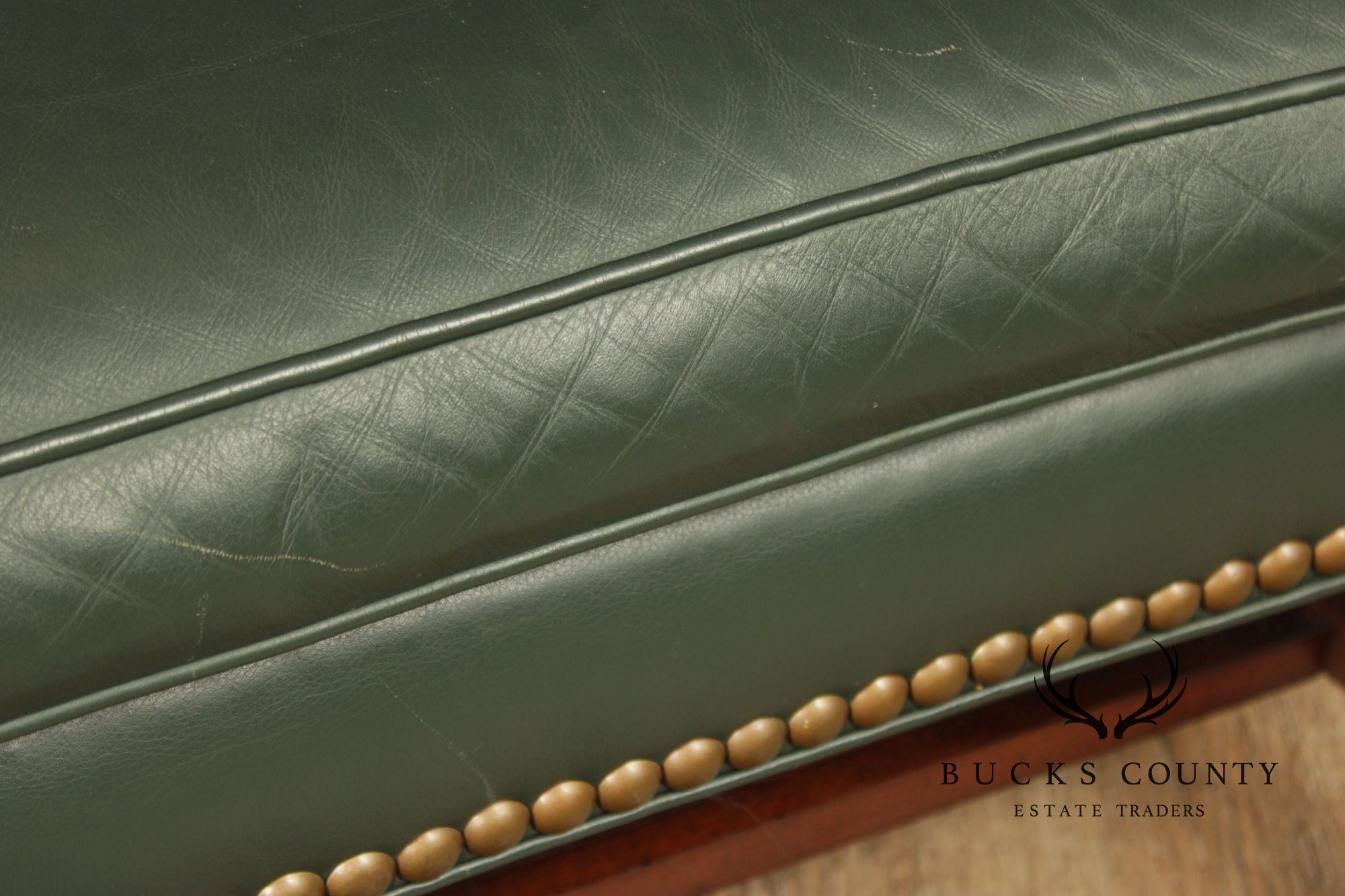 Whittemore Sherrill Chippendale Style Pair Of Green Leather Wing Chairs