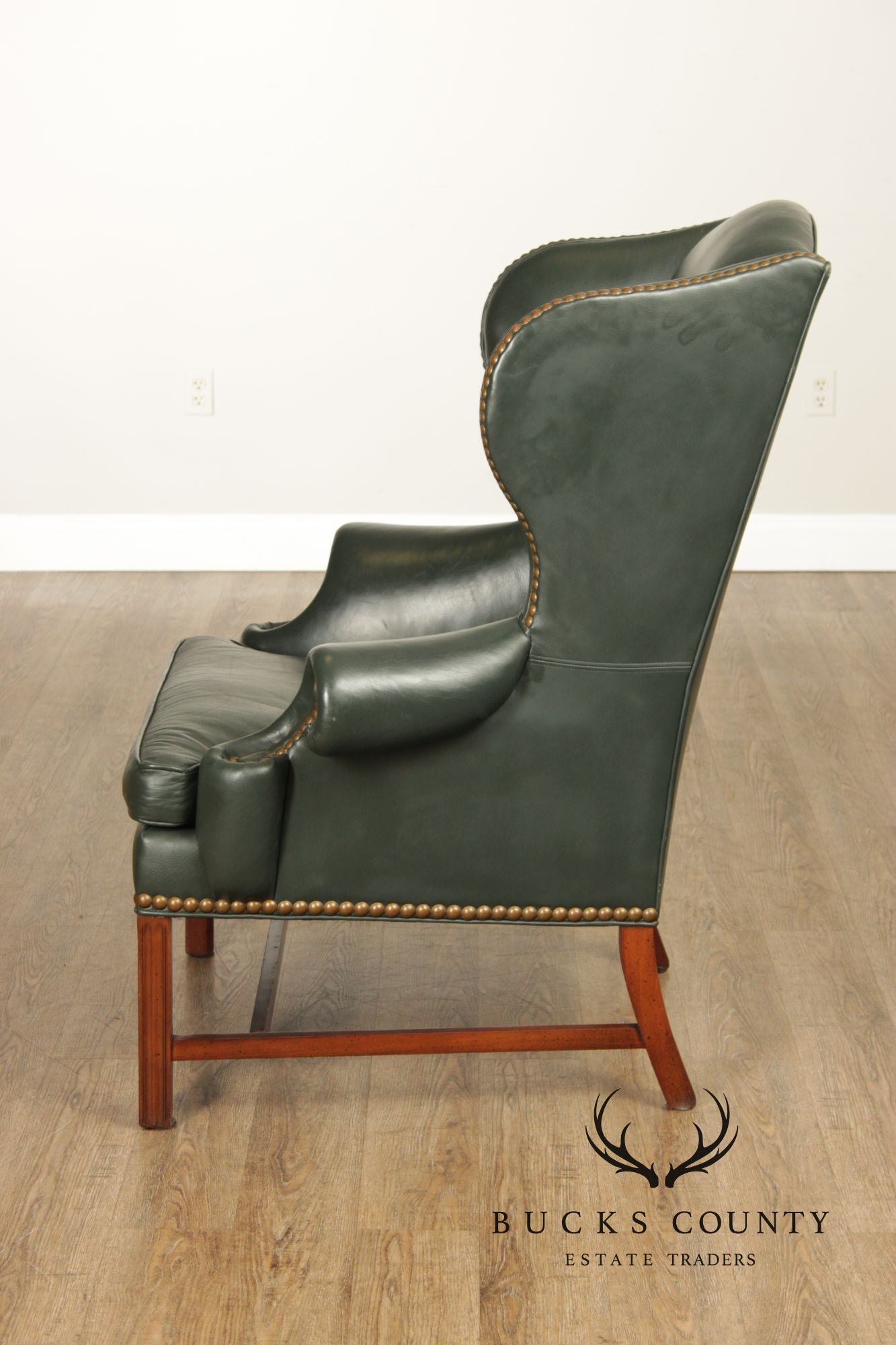 Whittemore Sherrill Chippendale Style Pair Of Green Leather Wing Chairs