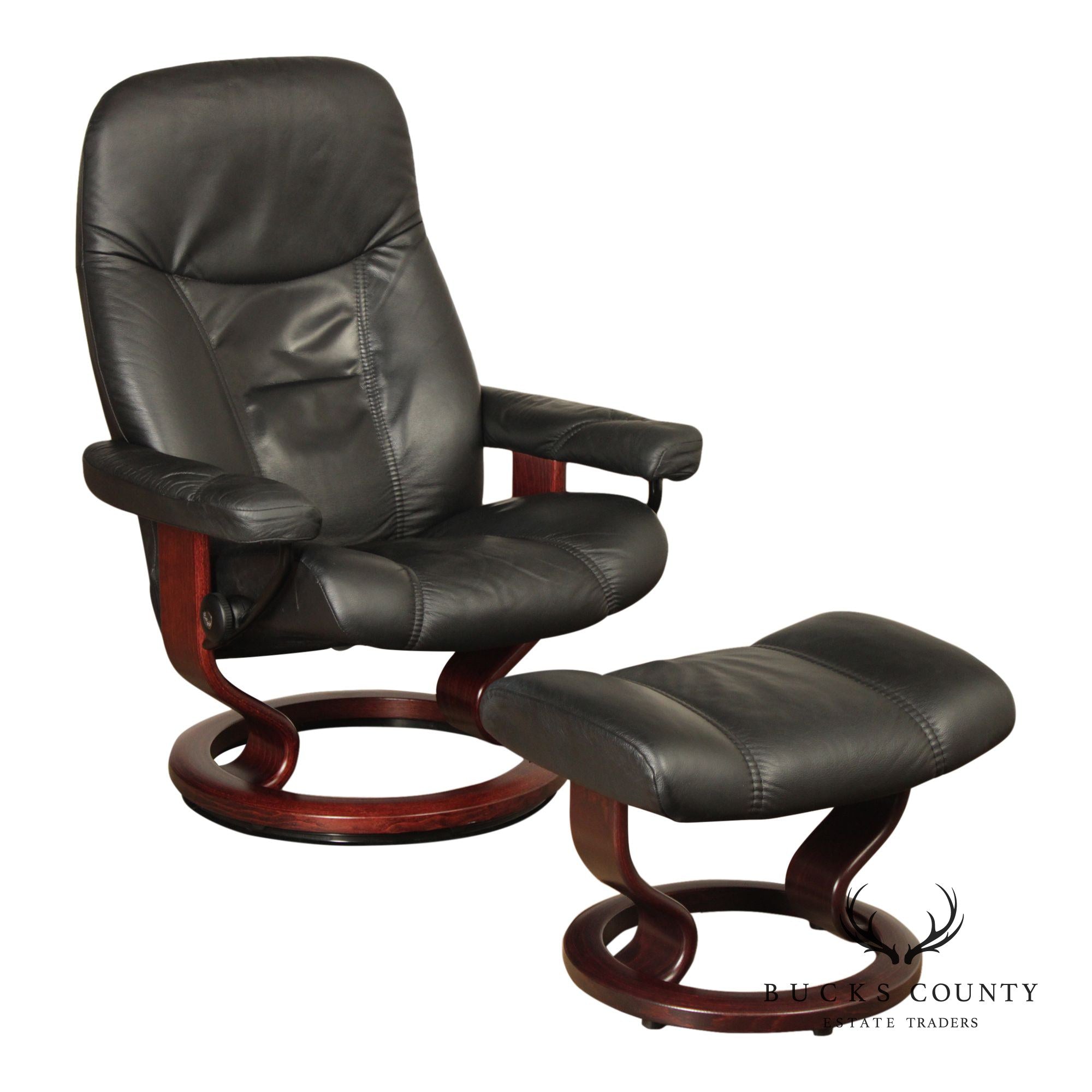 Ekornes Stressless Black Leather Recliner Lounge Chair With Ottoman