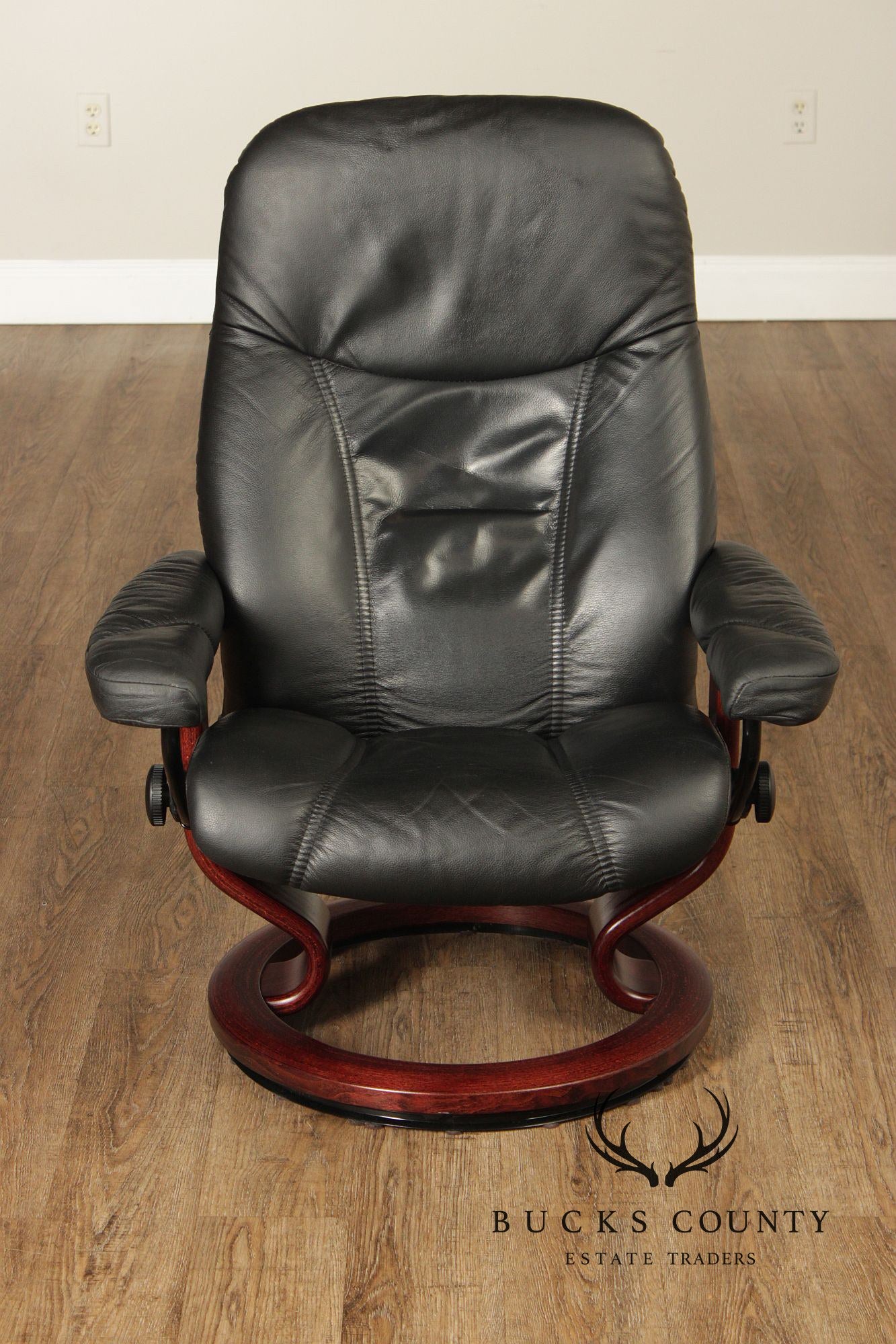 Ekornes Stressless Black Leather Recliner Lounge Chair With Ottoman