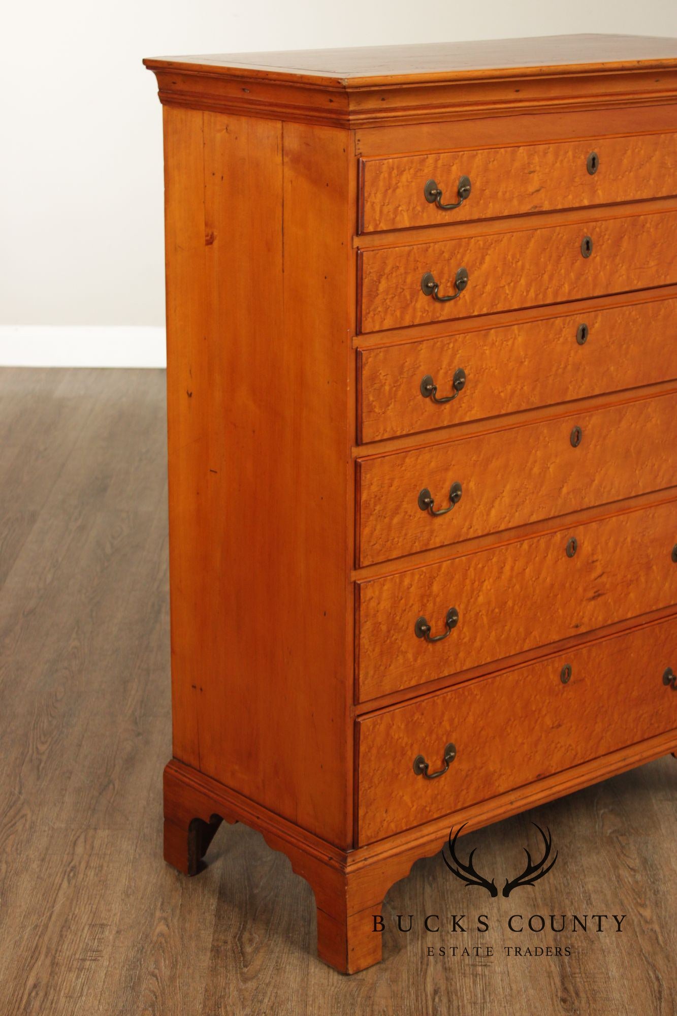 Antique American Chippendale Birdseye Maple Six Drawer Tall Chest, C.1780
