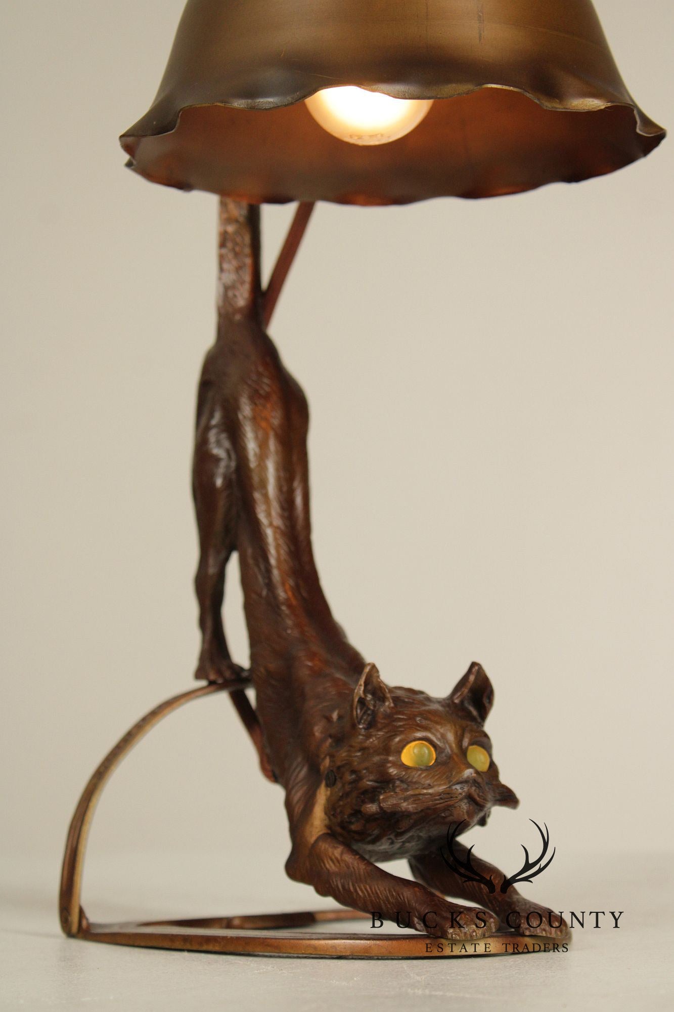 Art Deco Style Pair of Bronze Cat Desk Lamps