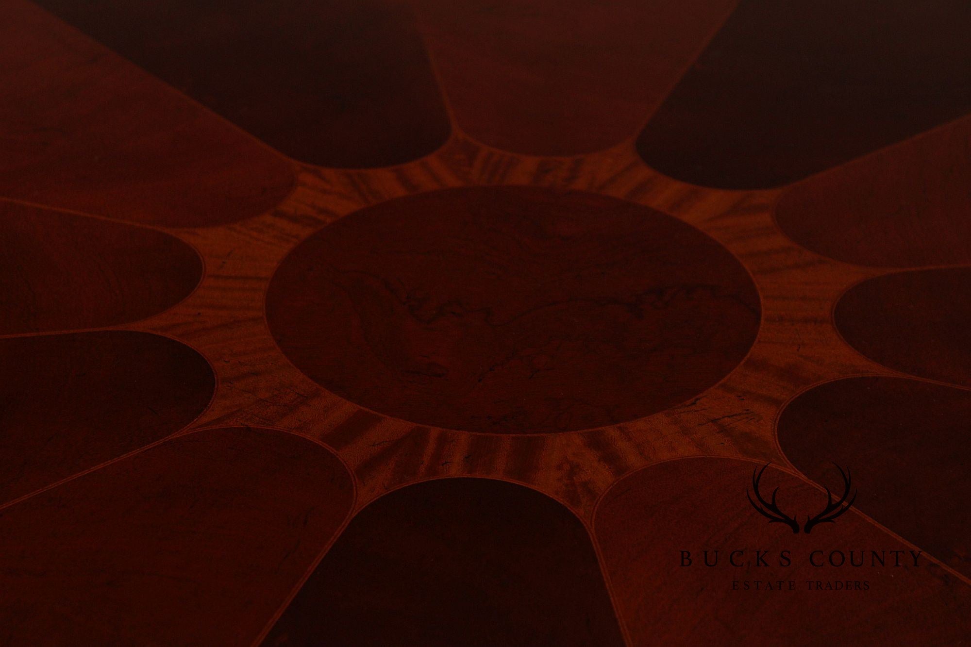 Baker Neoclassical Style Mahogany Inlaid Sunburst Round Center Table