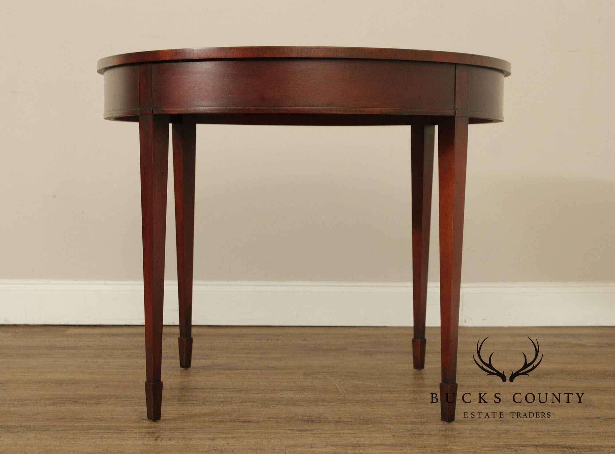 Baker Neoclassical Style Mahogany Inlaid Sunburst Round Center Table