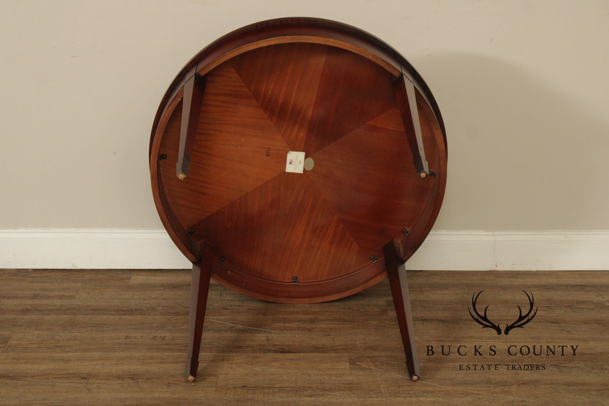 Baker Neoclassical Style Mahogany Inlaid Sunburst Round Center Table