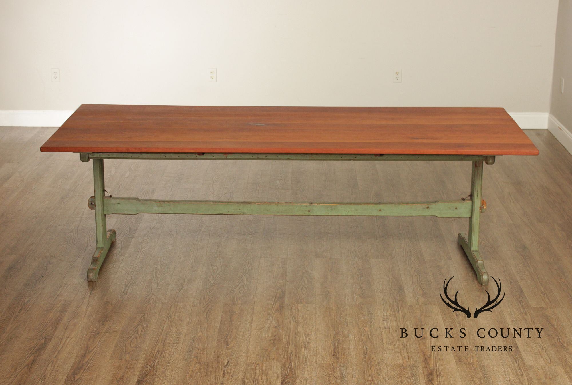 Rustic Farmhouse Style Painted Trestle Base Cherry Dining Table